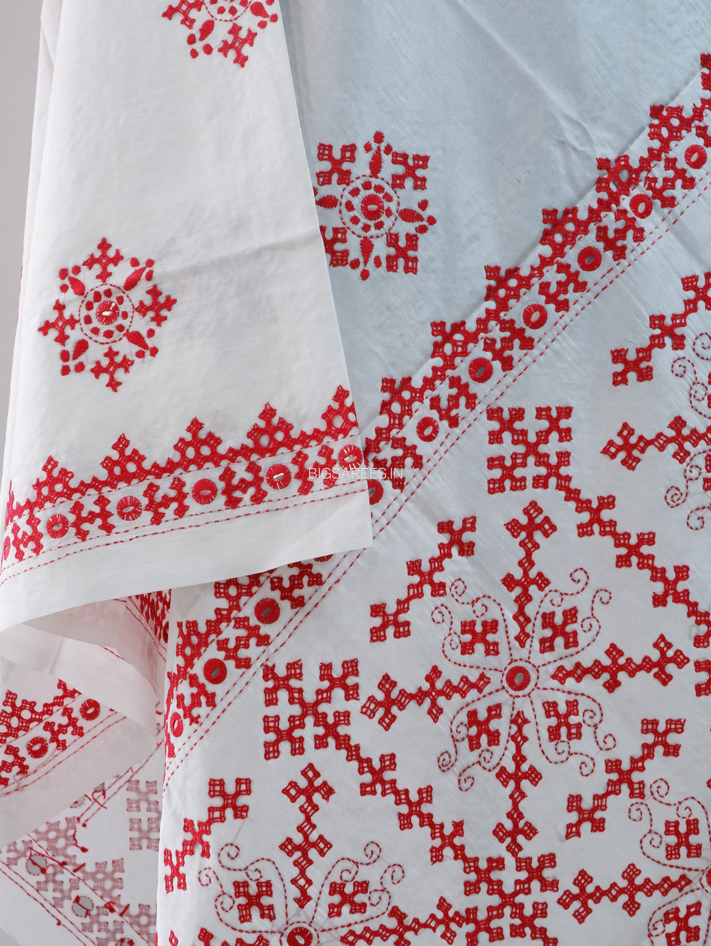 Kutchi Work Dupatta | Blended Bangalore Silk | Foil Mirror | White