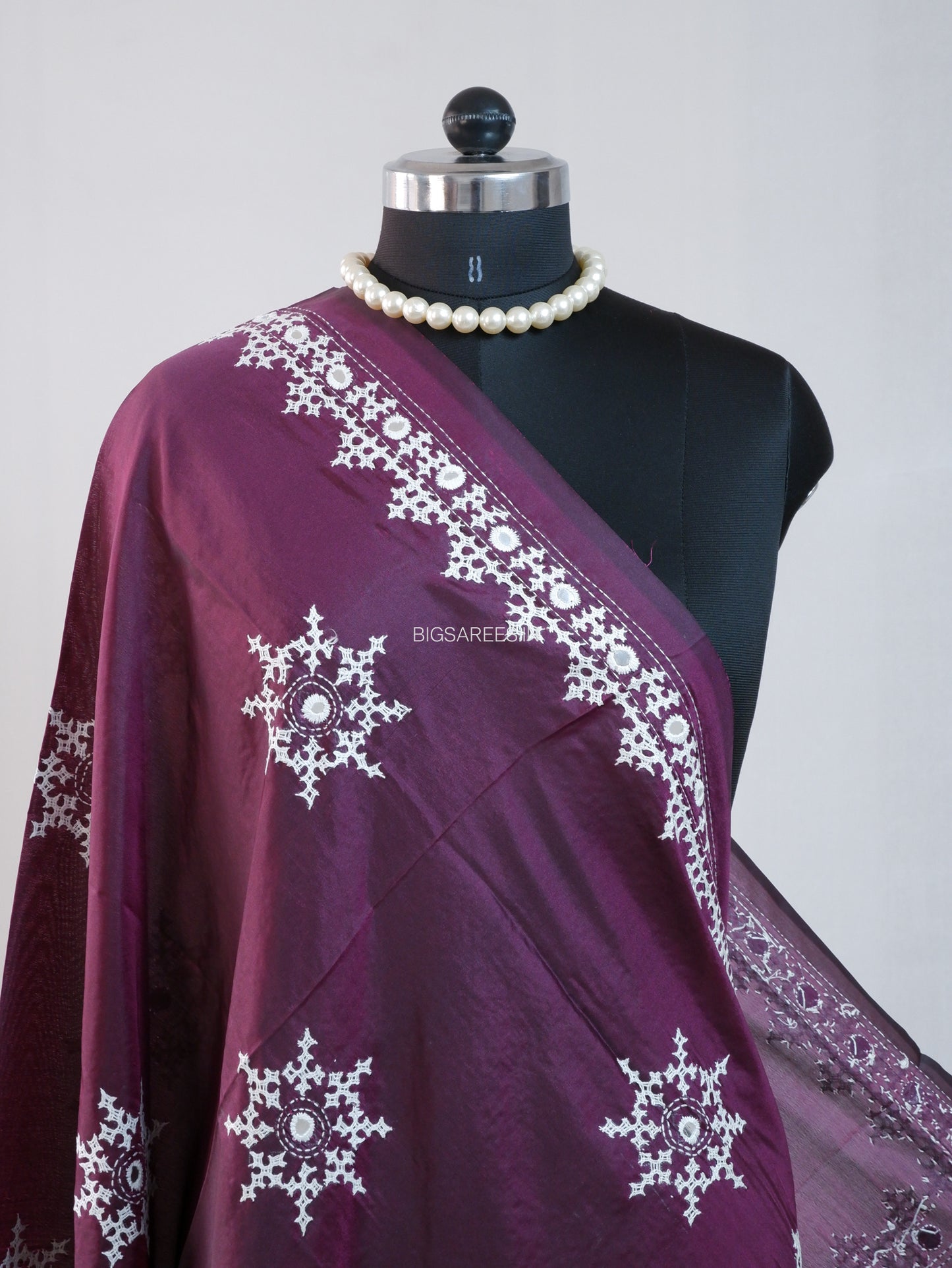 Kutchi Work Dupatta | Blended Bangalore Silk | Foil Mirror | Dark Purple