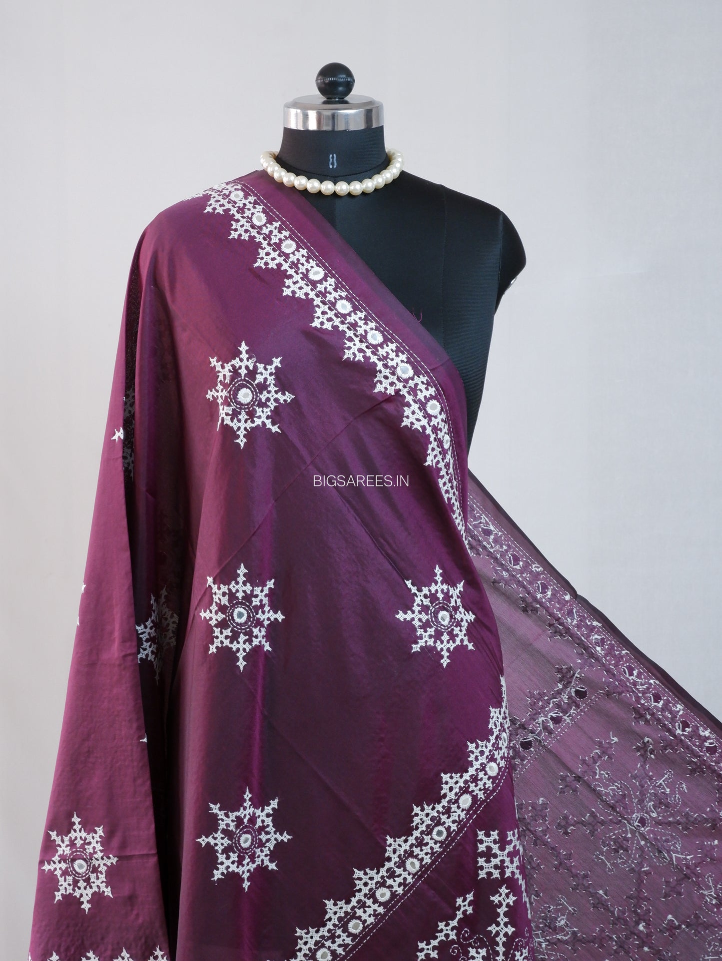 Kutchi Work Dupatta | Blended Bangalore Silk | Foil Mirror | Dark Purple