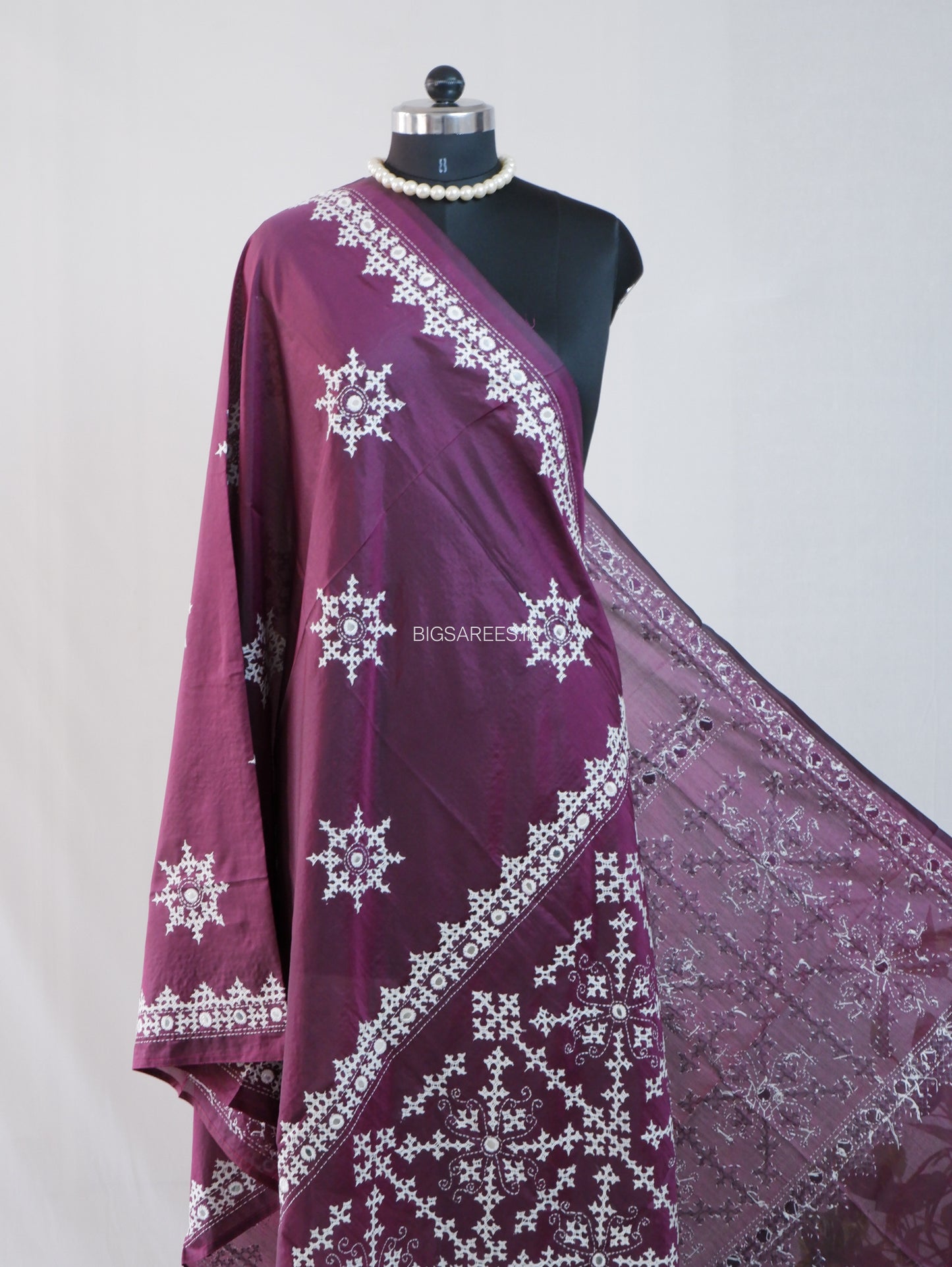 Kutchi Work Dupatta | Blended Bangalore Silk | Foil Mirror | Dark Purple