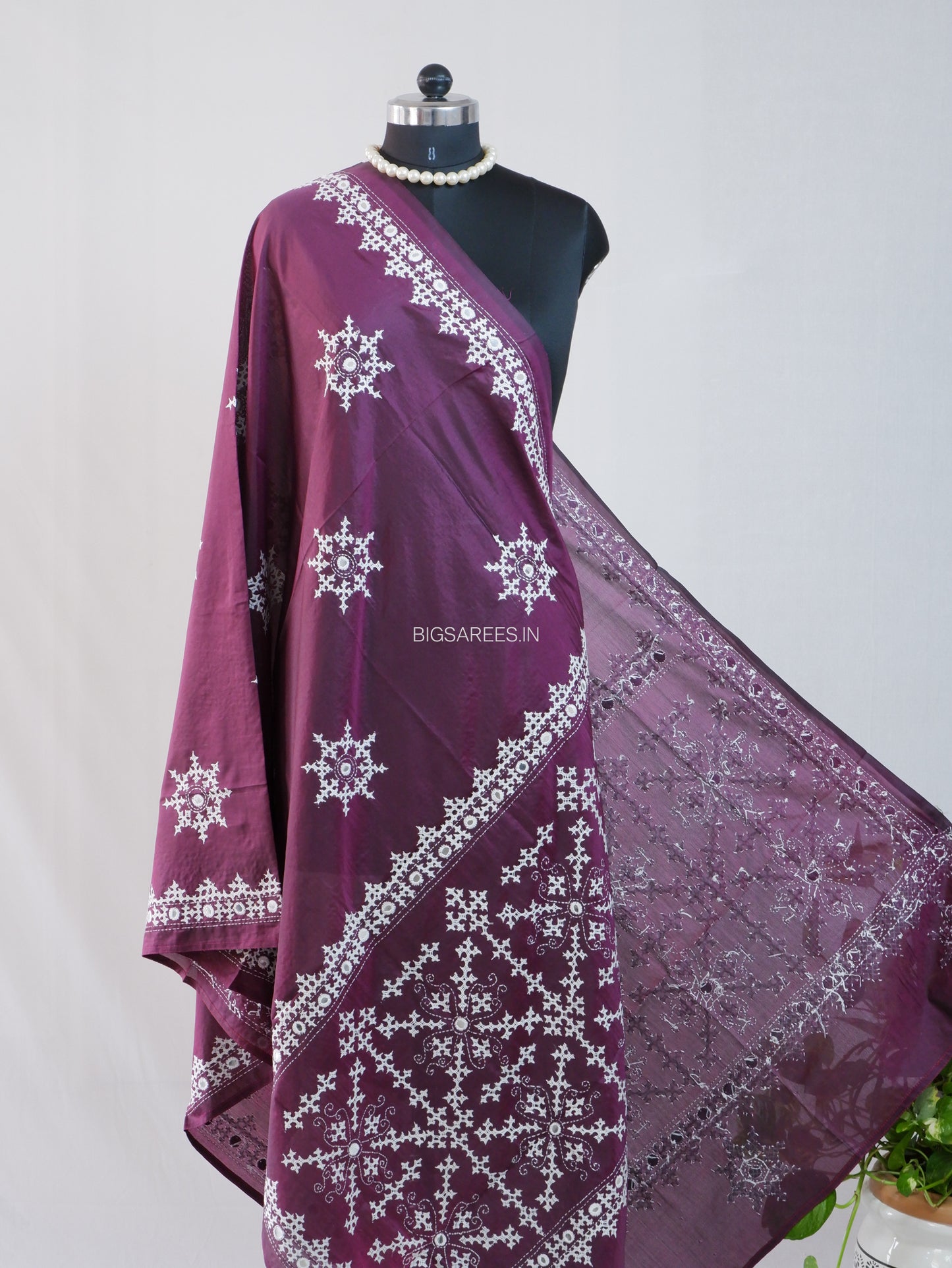 Kutchi Work Dupatta | Blended Bangalore Silk | Foil Mirror | Dark Purple