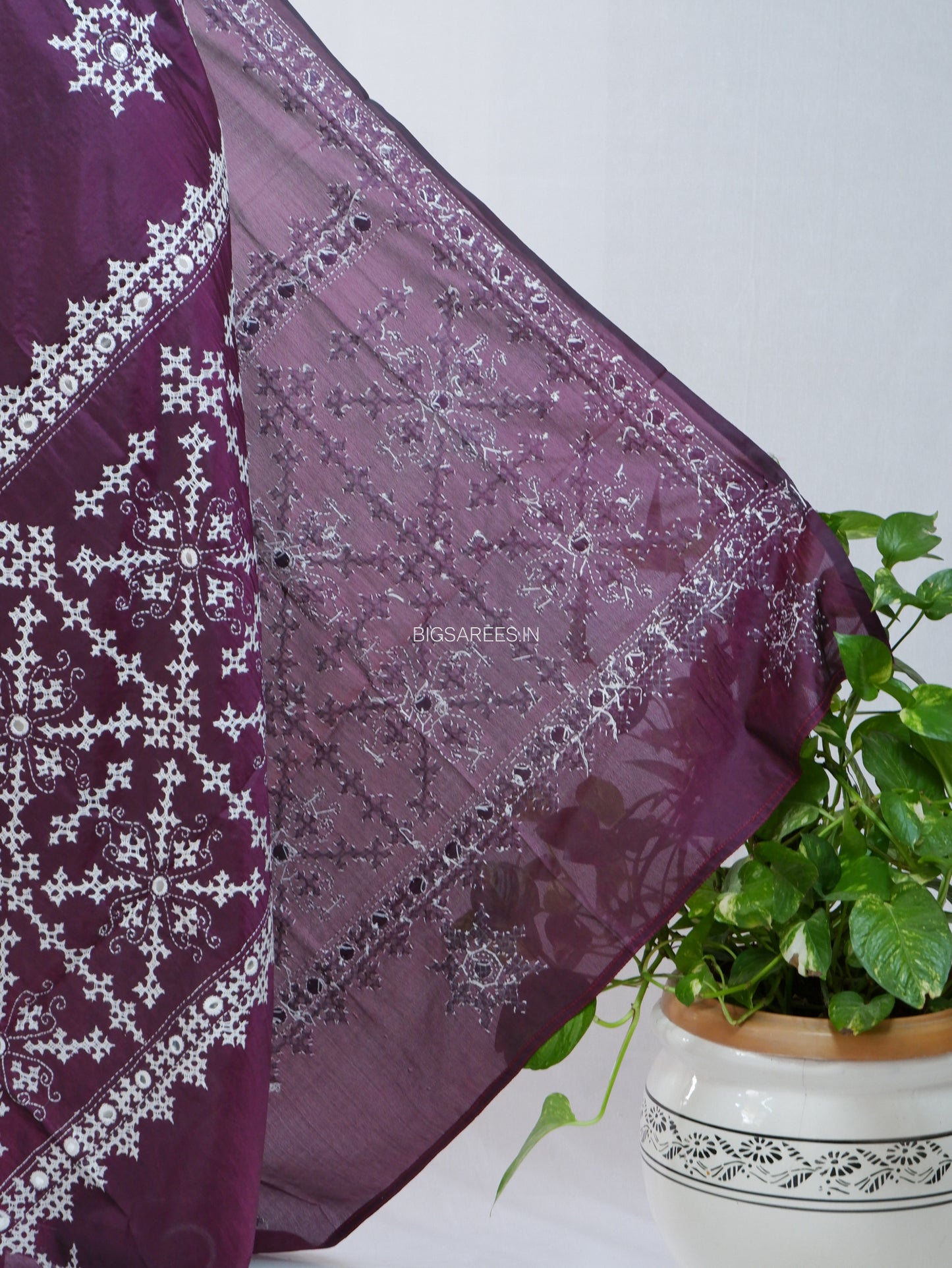Kutchi Work Dupatta | Blended Bangalore Silk | Foil Mirror | Dark Purple