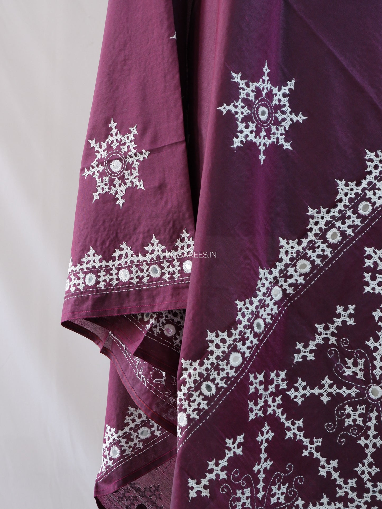 Kutchi Work Dupatta | Blended Bangalore Silk | Foil Mirror | Dark Purple