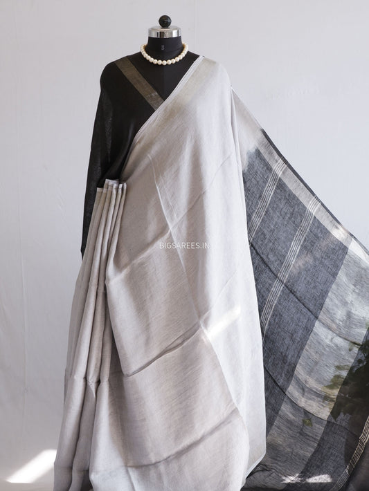 Pure Jayshree Linen Saree | Plain | Grey