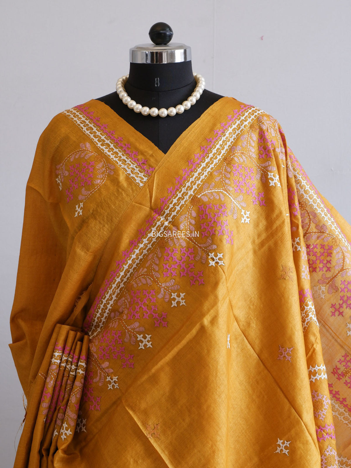 Kutchi Hand Embroidered Saree | Gachi Tassar Silk | Silk Marked | Ochre