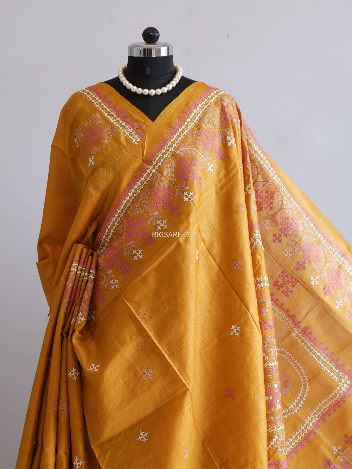 Kutchi Hand Embroidered Saree | Gachi Tassar Silk | Silk Marked | Ochre
