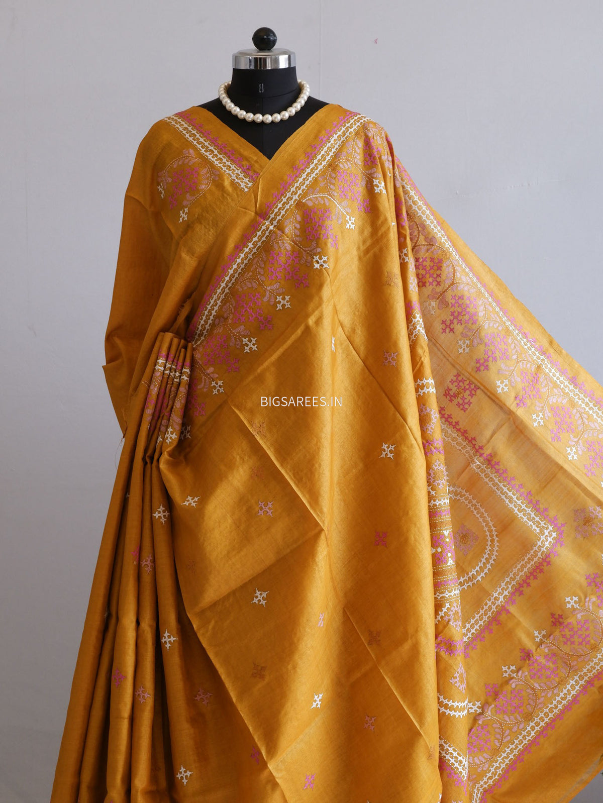 Kutchi Hand Embroidered Saree | Gachi Tassar Silk | Silk Marked | Ochre