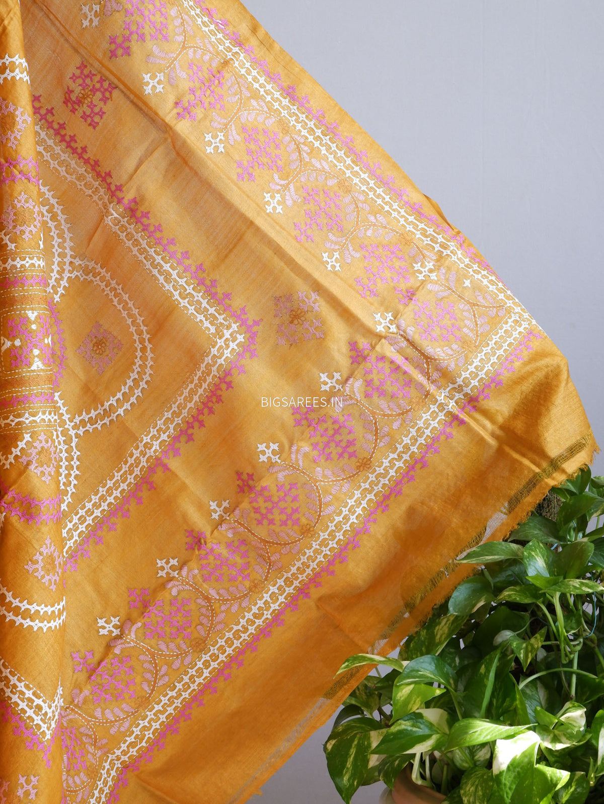 Kutchi Hand Embroidered Saree | Gachi Tassar Silk | Silk Marked | Ochre