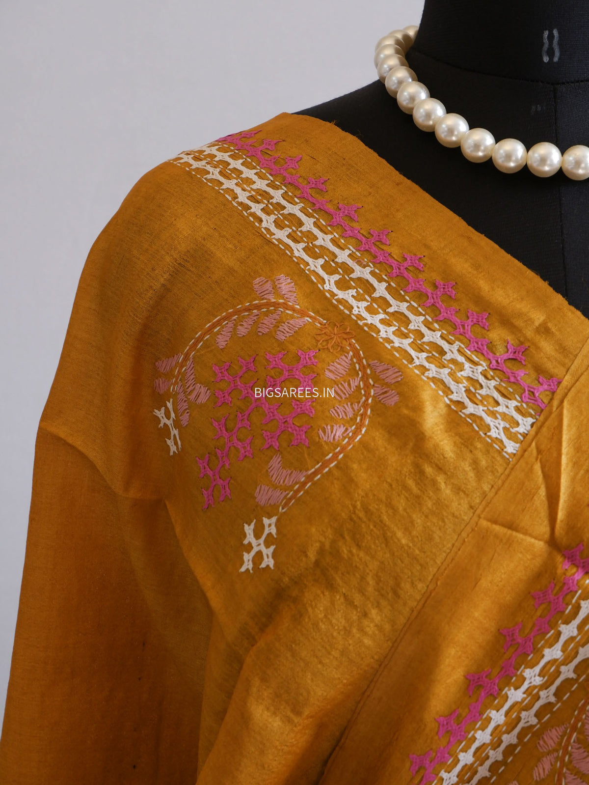 Kutchi Hand Embroidered Saree | Gachi Tassar Silk | Silk Marked | Ochre