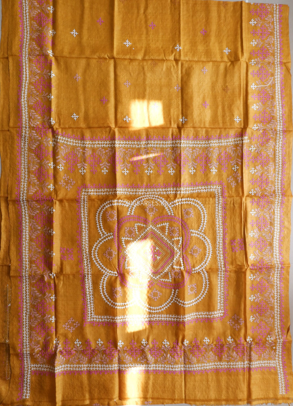 Kutchi Hand Embroidered Saree | Gachi Tassar Silk | Silk Marked | Ochre