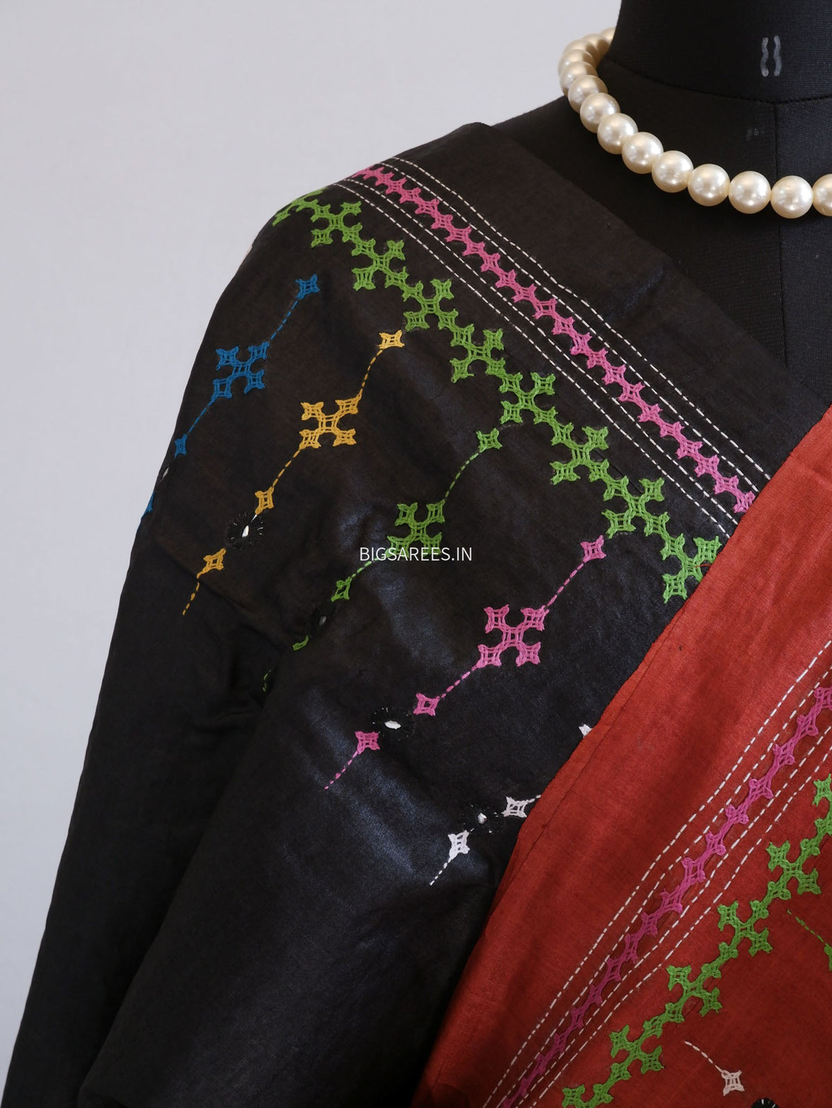 Kutchi Hand Embroidered Saree | Tassar Silk | Silk Marked | Red/Black