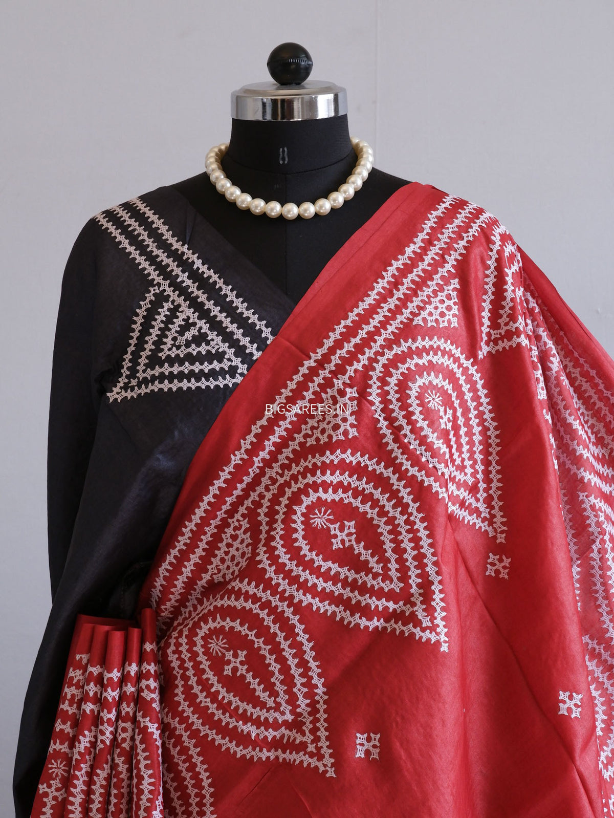Kutchi Hand Embroidered Saree | Tassar Silk | Silk Marked | Red