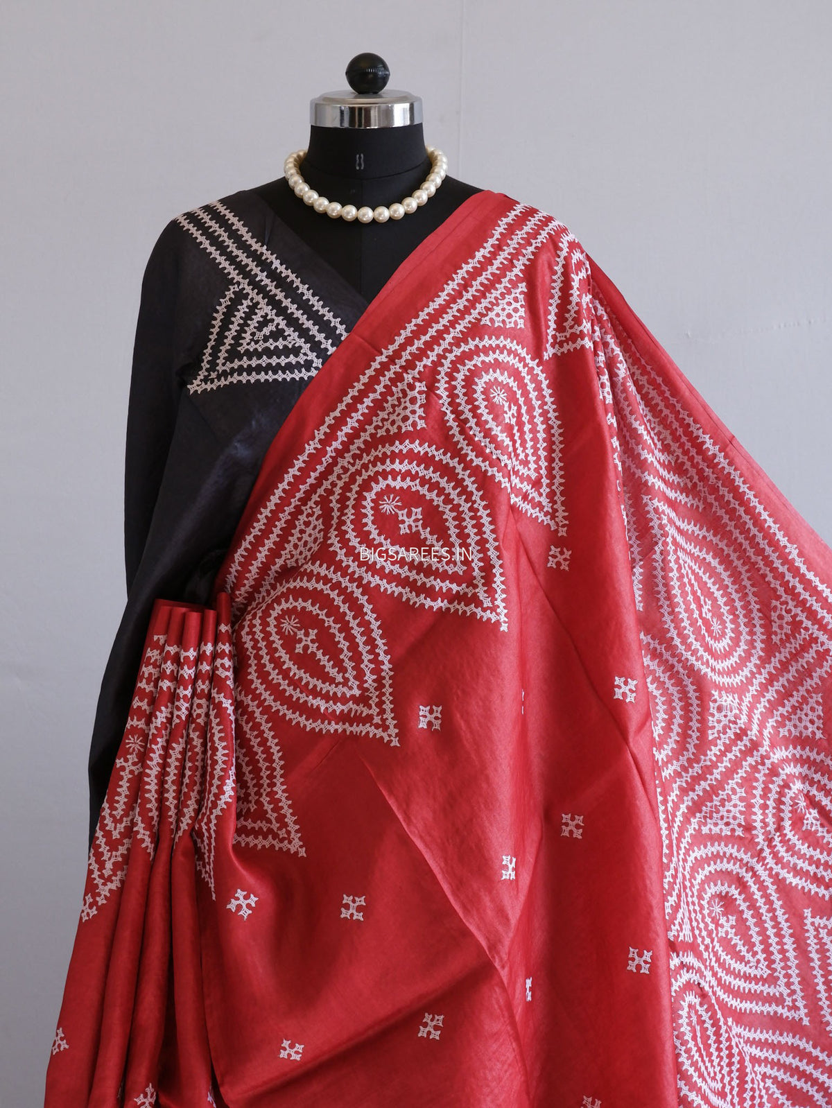 Kutchi Hand Embroidered Saree | Tassar Silk | Silk Marked | Red