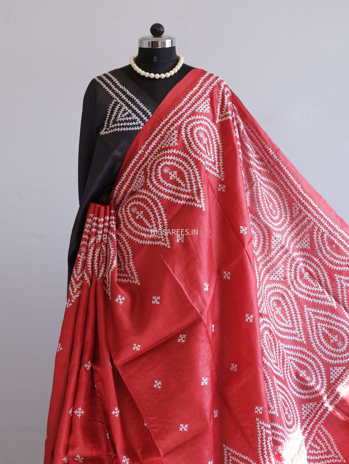 Kutchi Hand Embroidered Saree | Tassar Silk | Silk Marked | Red