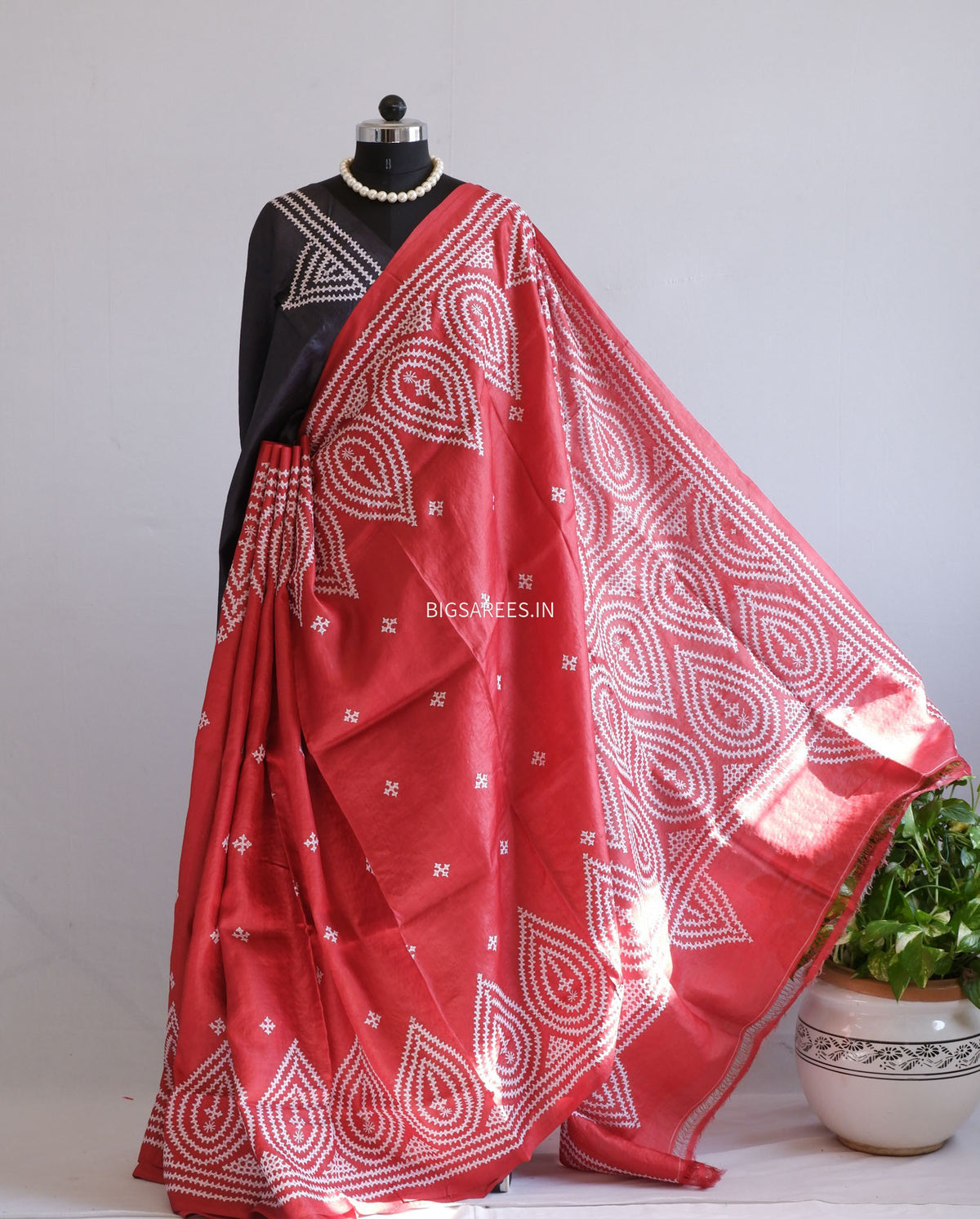 Kutchi Hand Embroidered Saree | Tassar Silk | Silk Marked | Red
