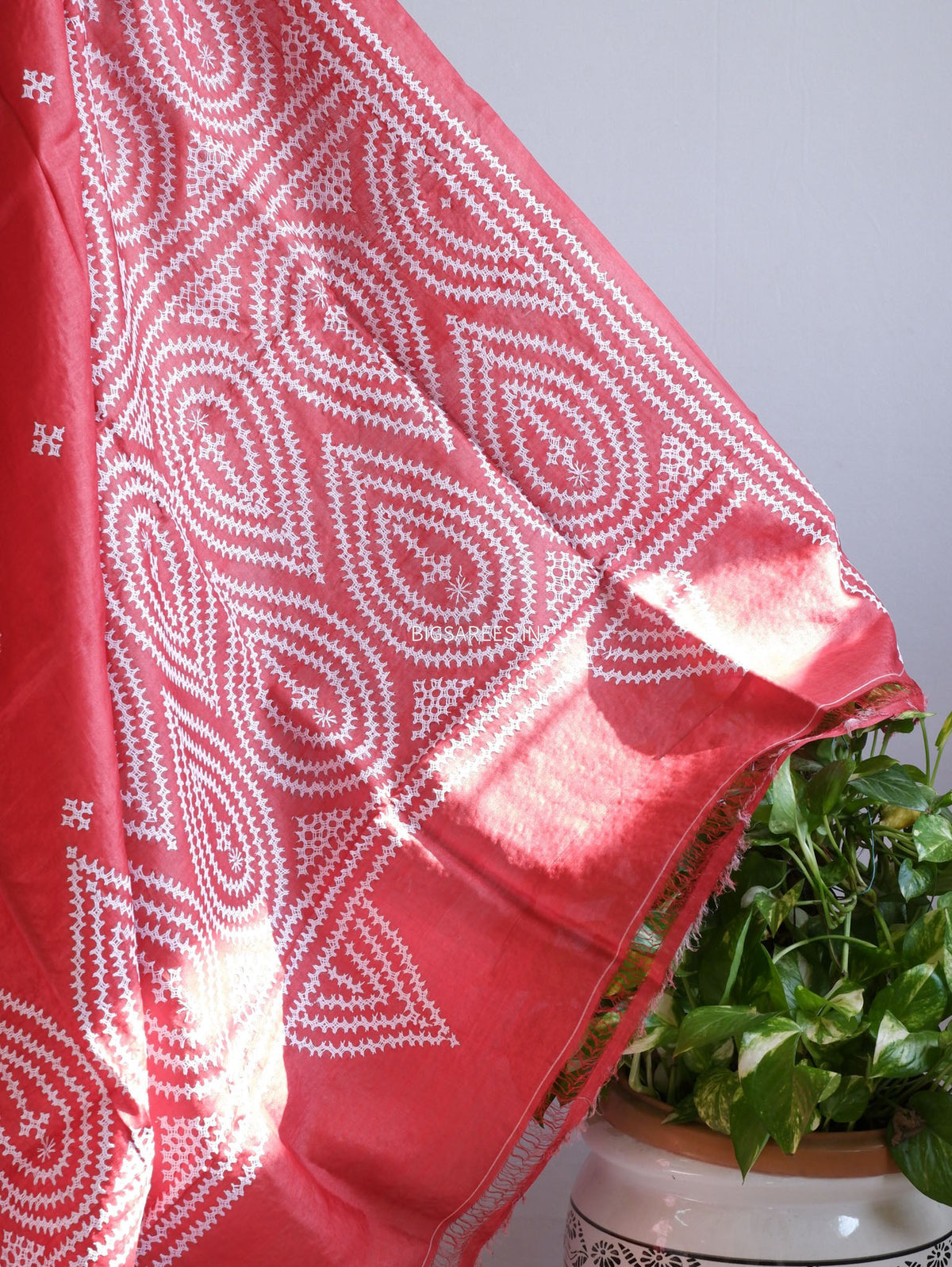 Kutchi Hand Embroidered Saree | Tassar Silk | Silk Marked | Red