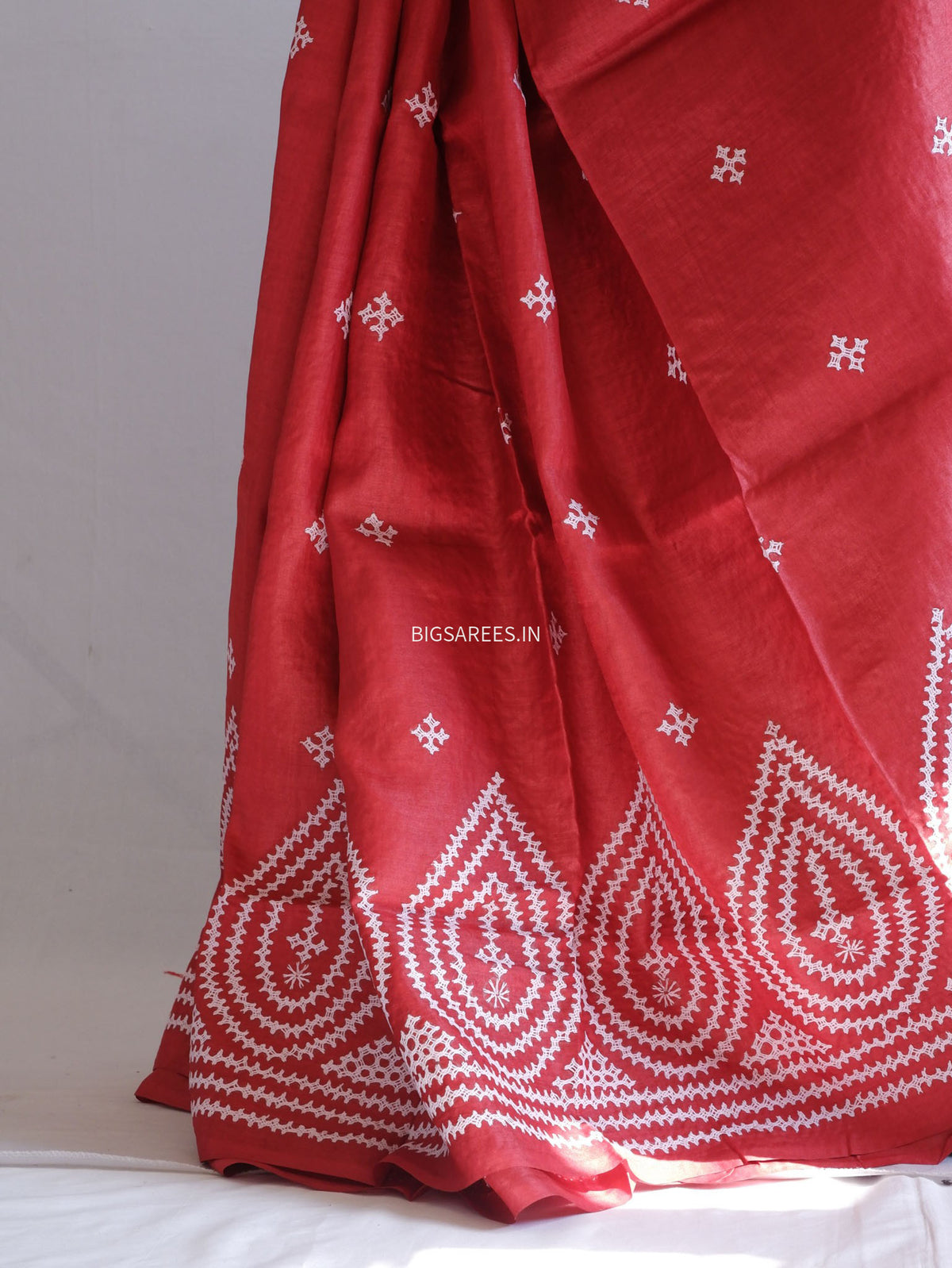 Kutchi Hand Embroidered Saree | Tassar Silk | Silk Marked | Red