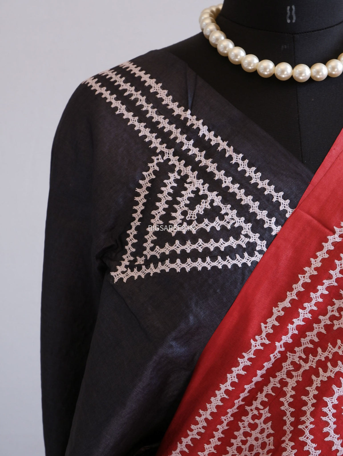 Kutchi Hand Embroidered Saree | Tassar Silk | Silk Marked | Red