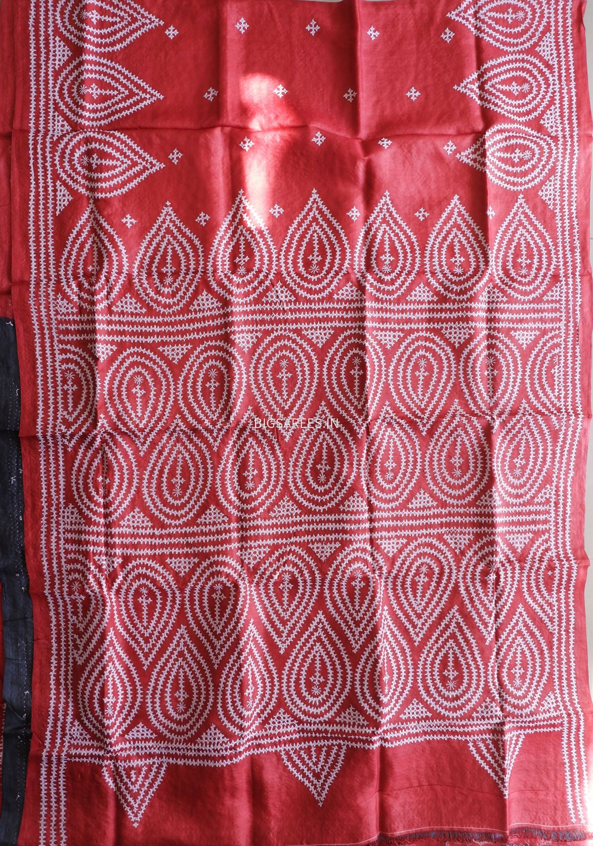 Kutchi Hand Embroidered Saree | Tassar Silk | Silk Marked | Red