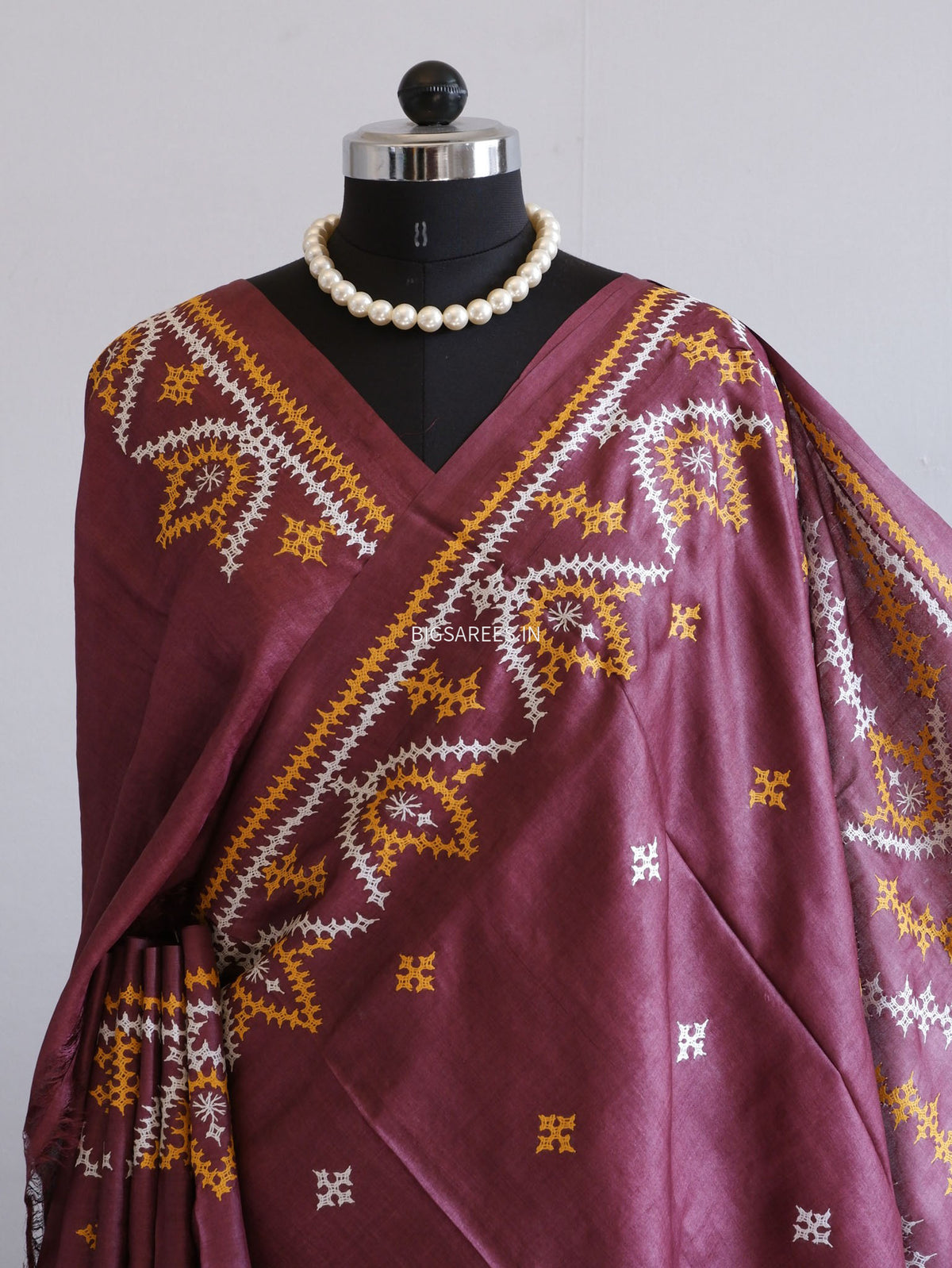Kutchi Hand Embroidered Saree | Pure Tassar Silk | Silk Marked | Brown