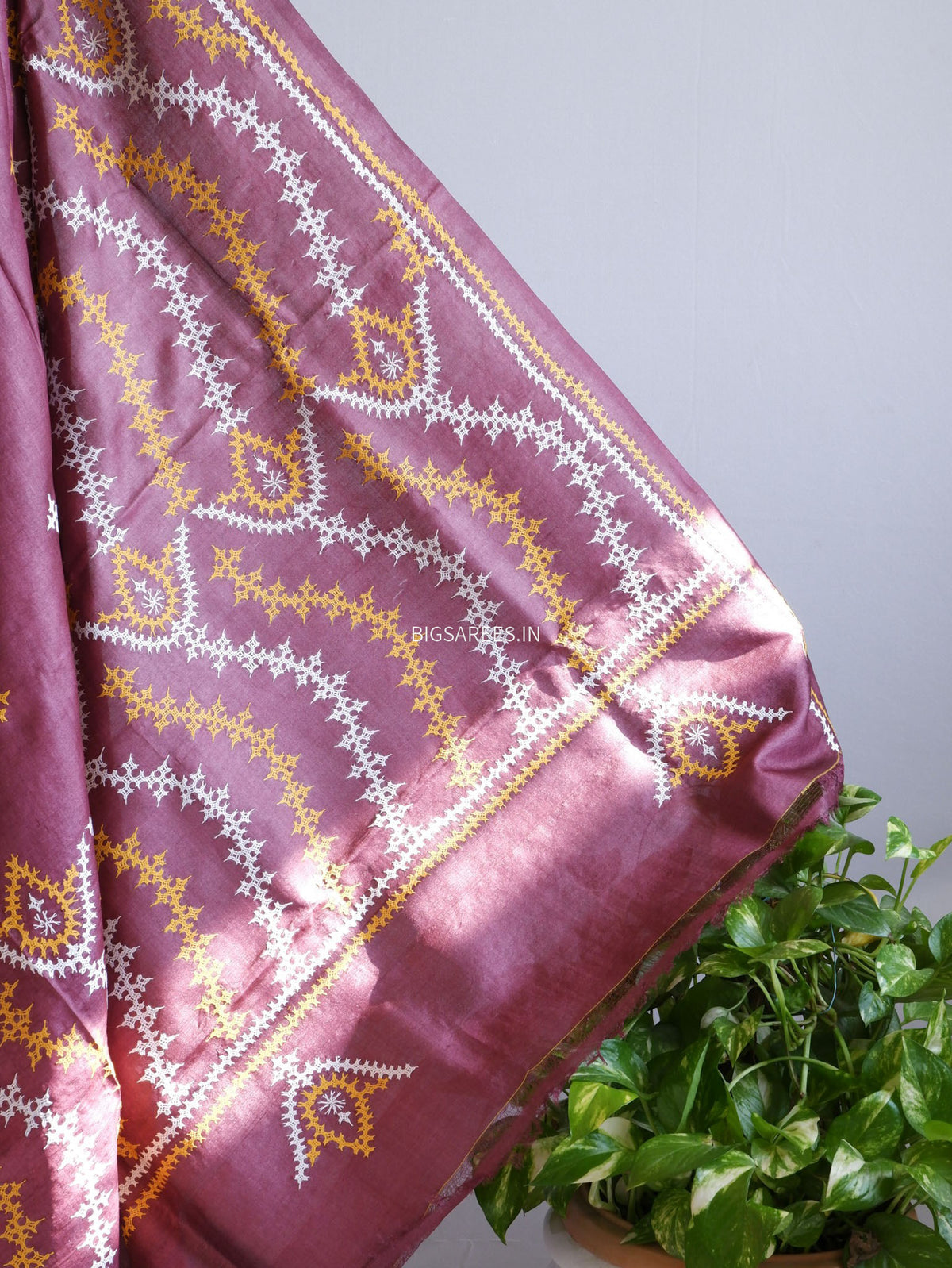 Kutchi Hand Embroidered Saree | Pure Tassar Silk | Silk Marked | Brown