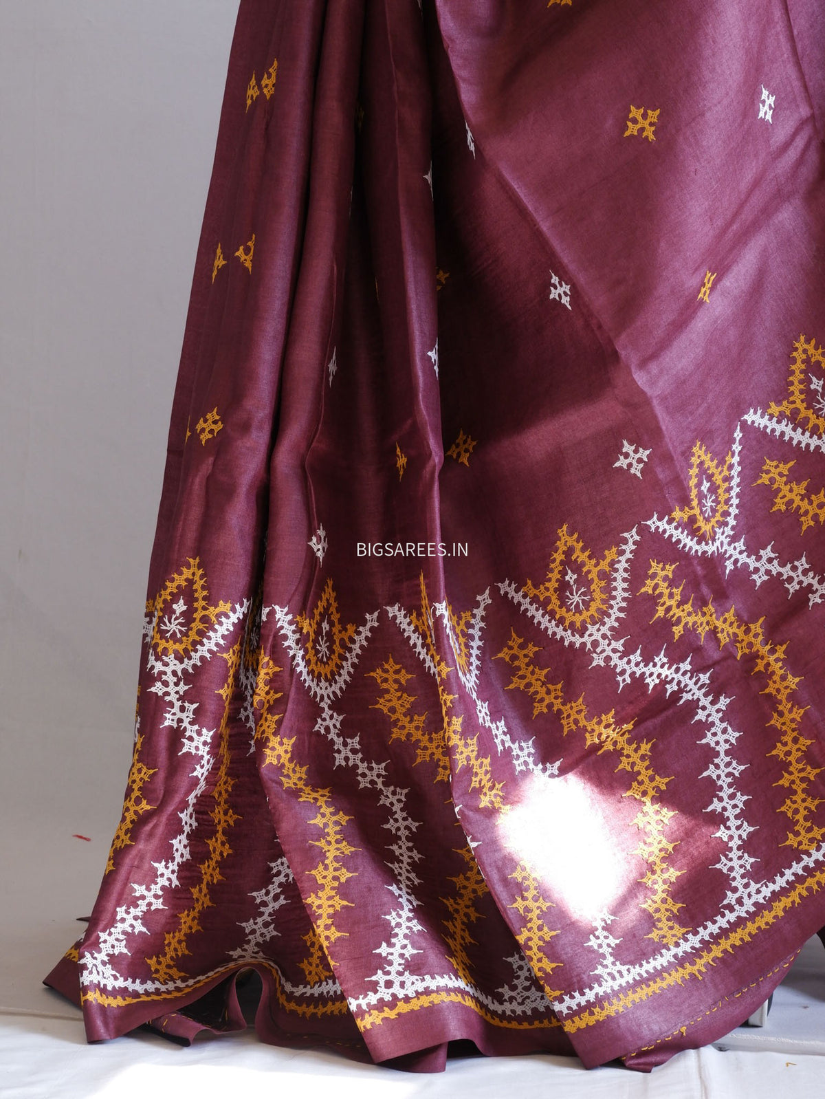 Kutchi Hand Embroidered Saree | Pure Tassar Silk | Silk Marked | Brown