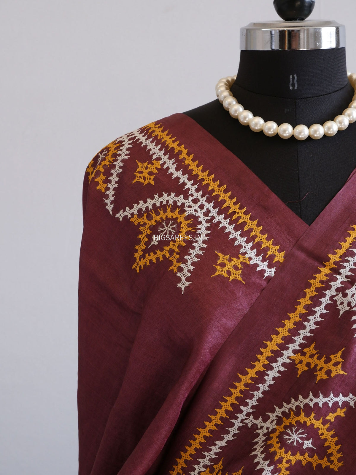 Kutchi Hand Embroidered Saree | Pure Tassar Silk | Silk Marked | Brown