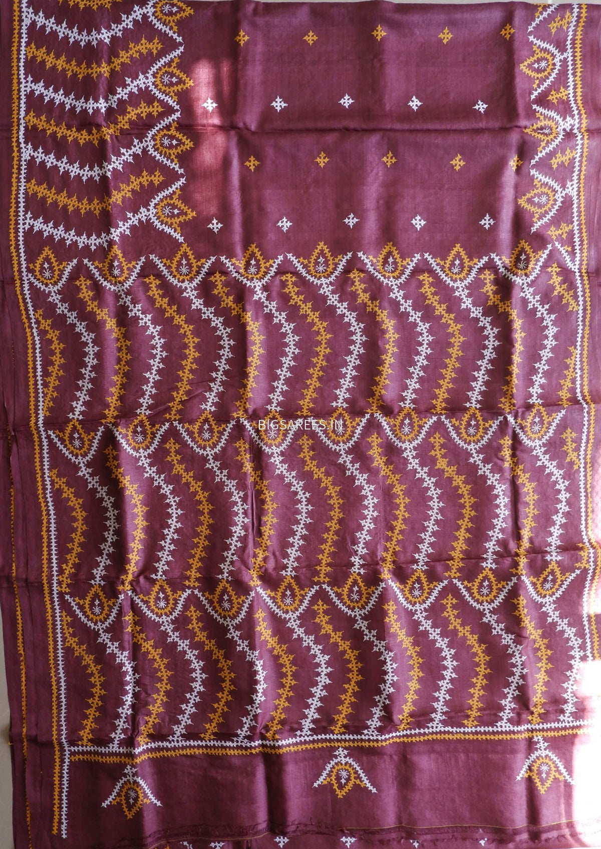 Kutchi Hand Embroidered Saree | Pure Tassar Silk | Silk Marked | Brown