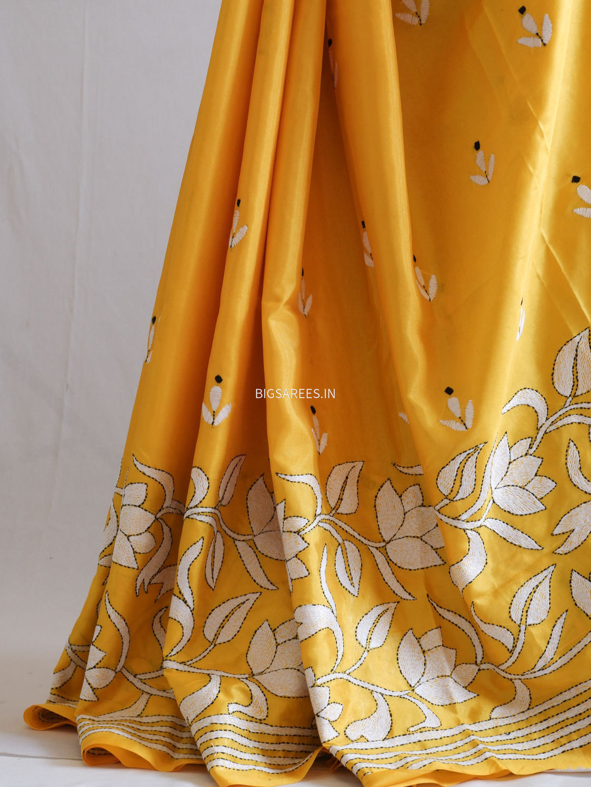 Kantha - Stitch Hand Embroidered Saree | Blended Bangalore Silk / Art Silk | Yellow