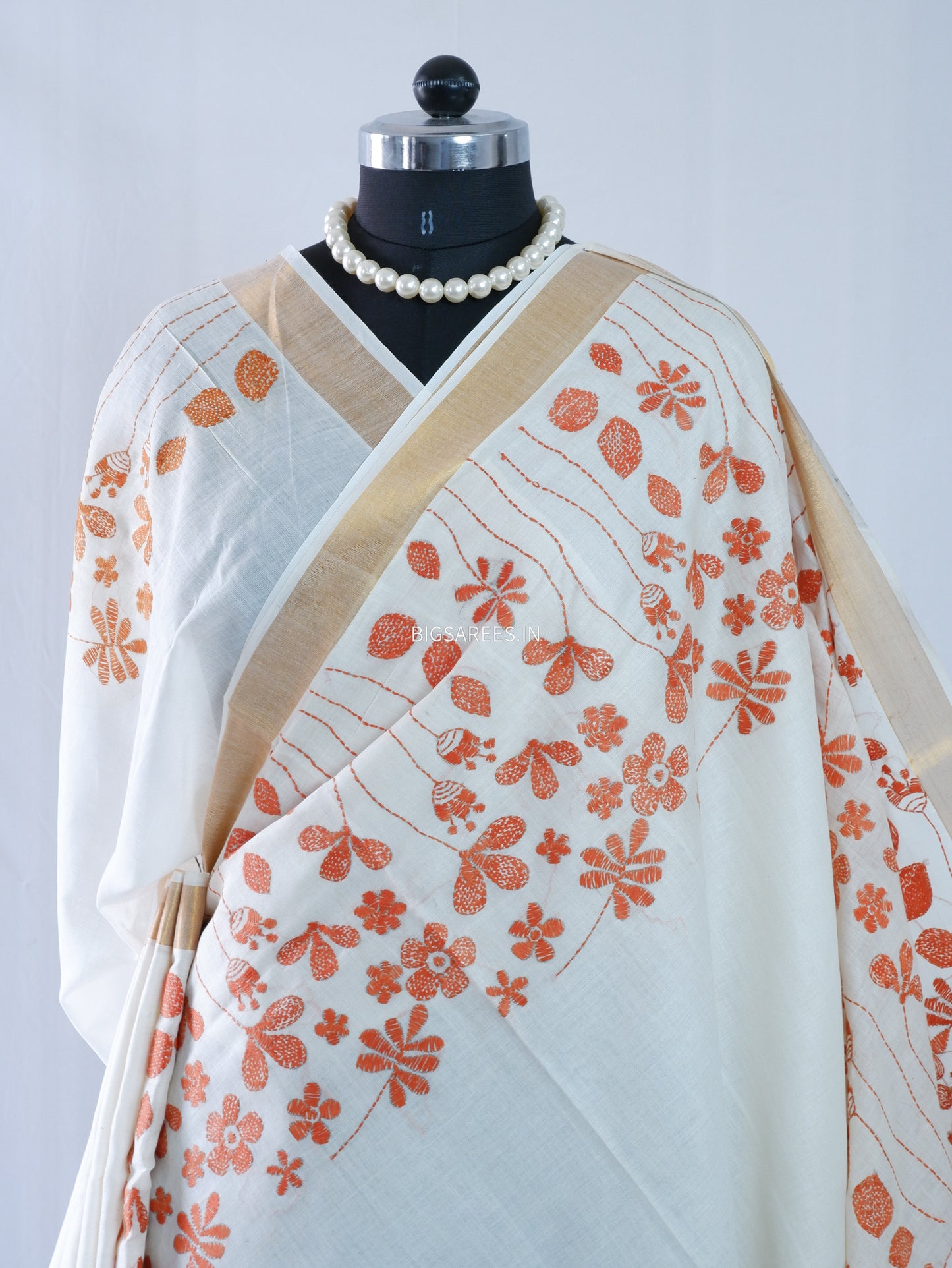 Kantha Stitch Hand Embroidered South Cotton Saree