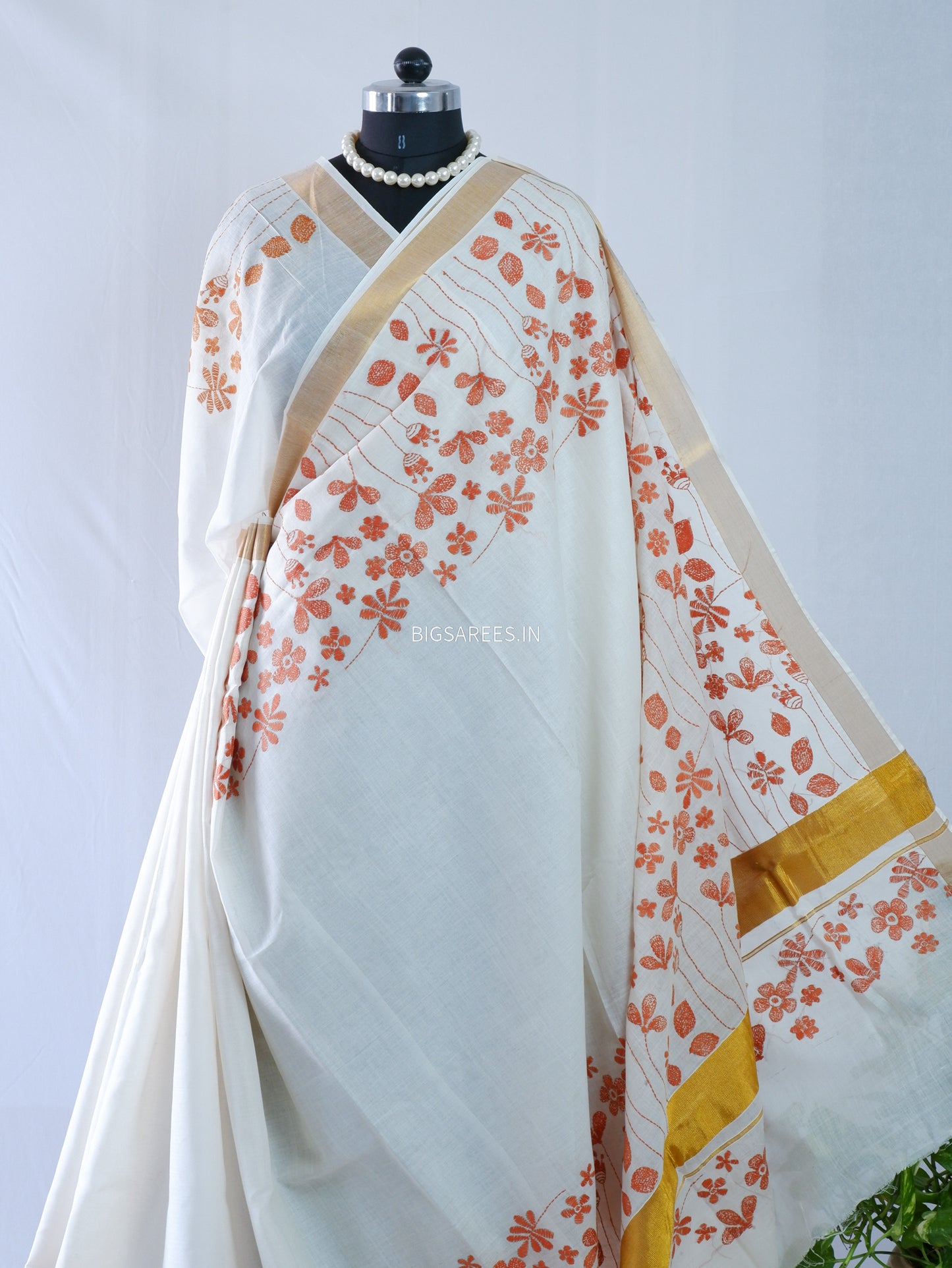 Kantha Stitch Hand Embroidered South Cotton Saree