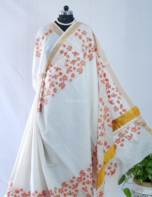 Kantha Stitch Hand Embroidered South Cotton Saree