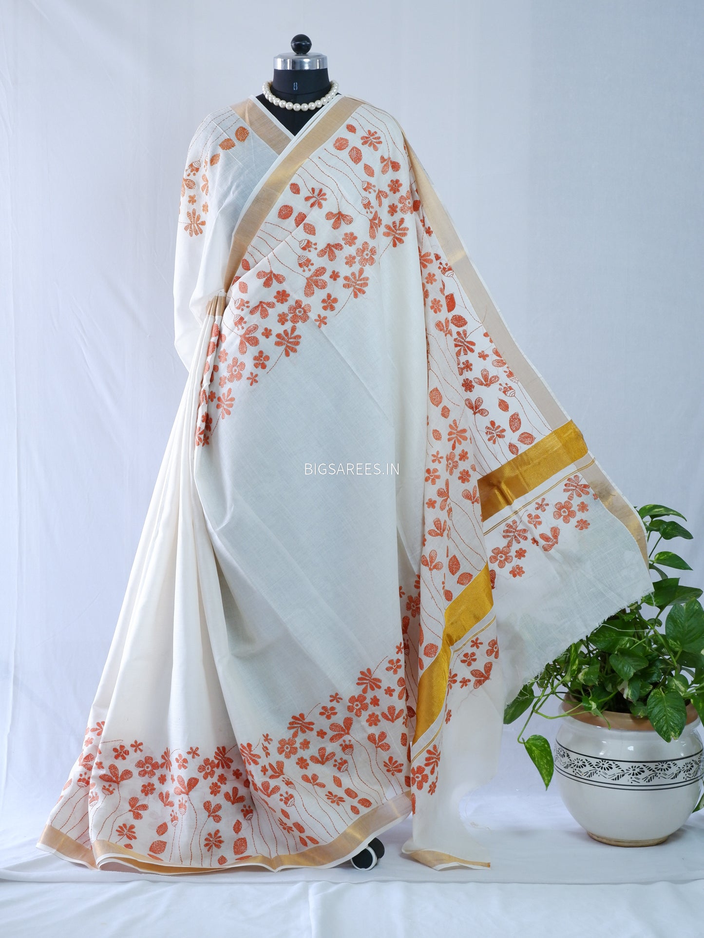 Kantha Stitch Hand Embroidered South Cotton Saree