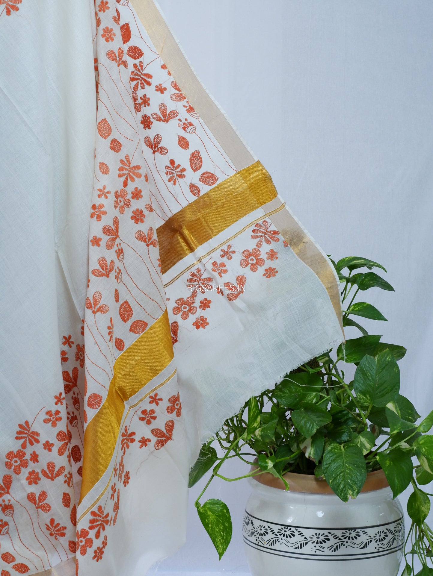 Kantha Stitch Hand Embroidered South Cotton Saree