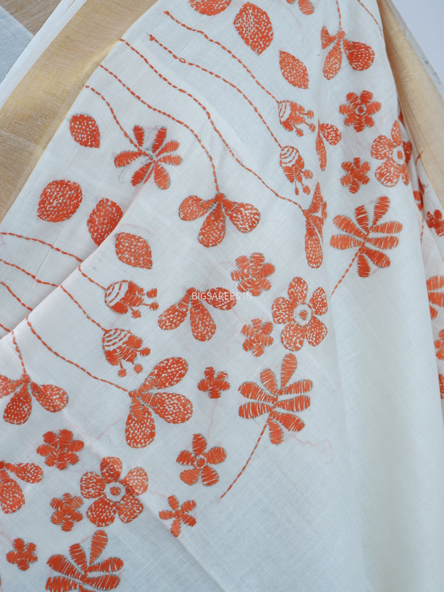 Kantha Stitch Hand Embroidered South Cotton Saree