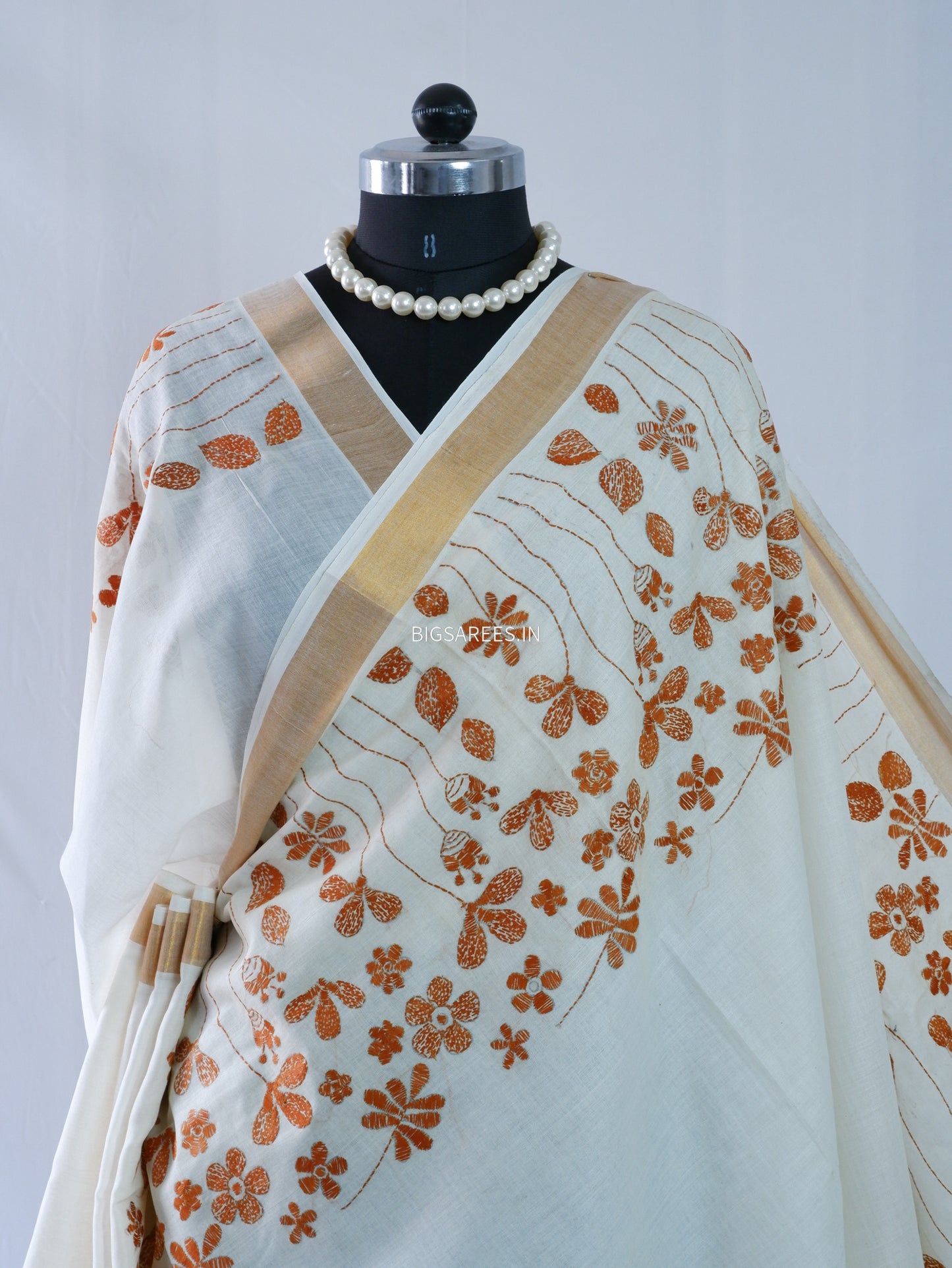 Kantha Stitch Hand Embroidered South Cotton Saree