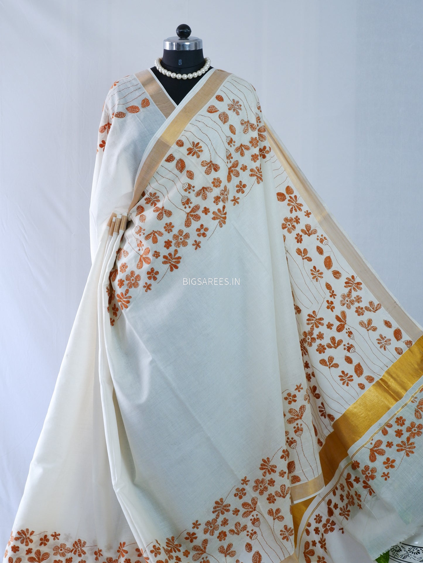 Kantha Stitch Hand Embroidered South Cotton Saree