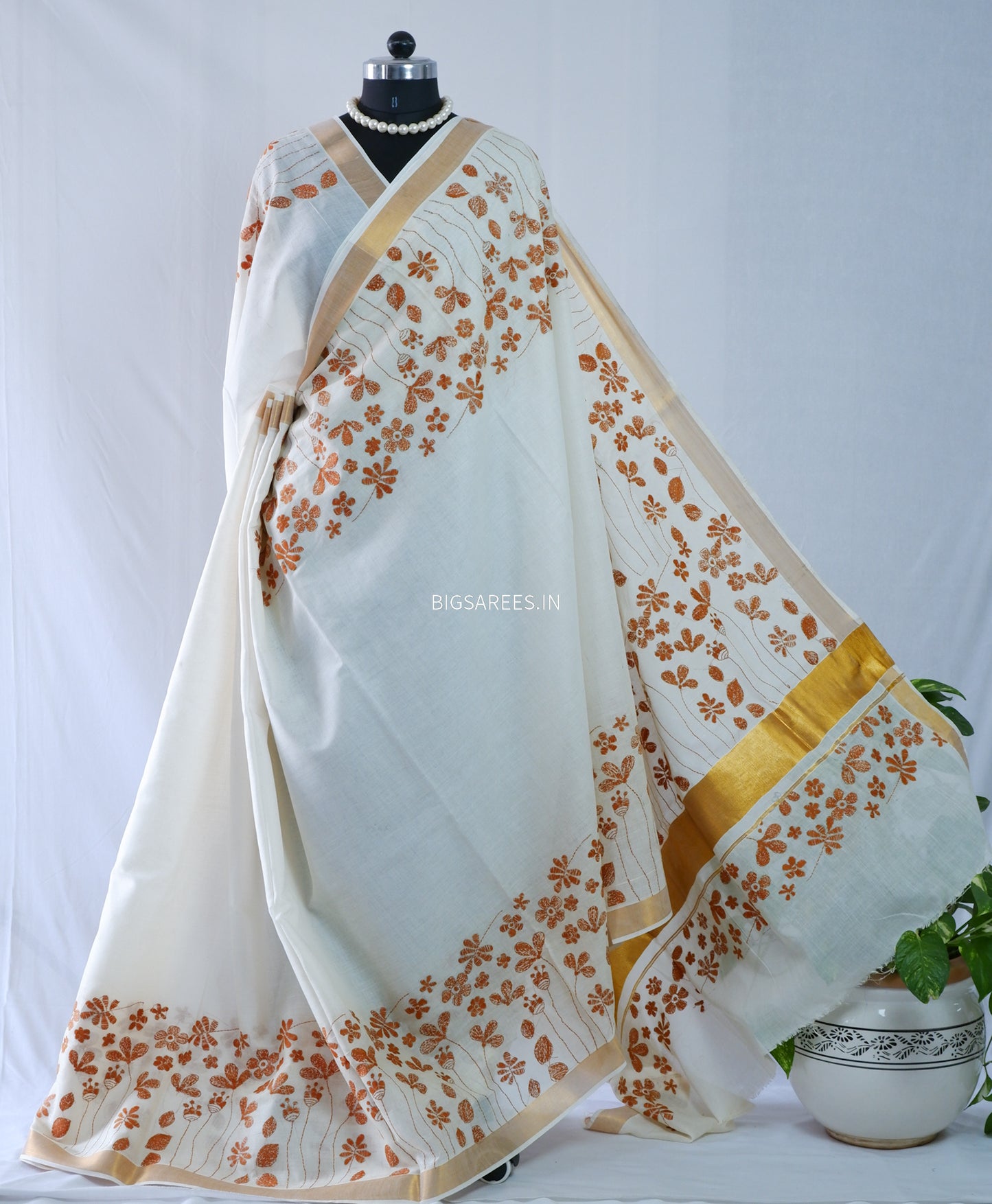 Kantha Stitch Hand Embroidered South Cotton Saree