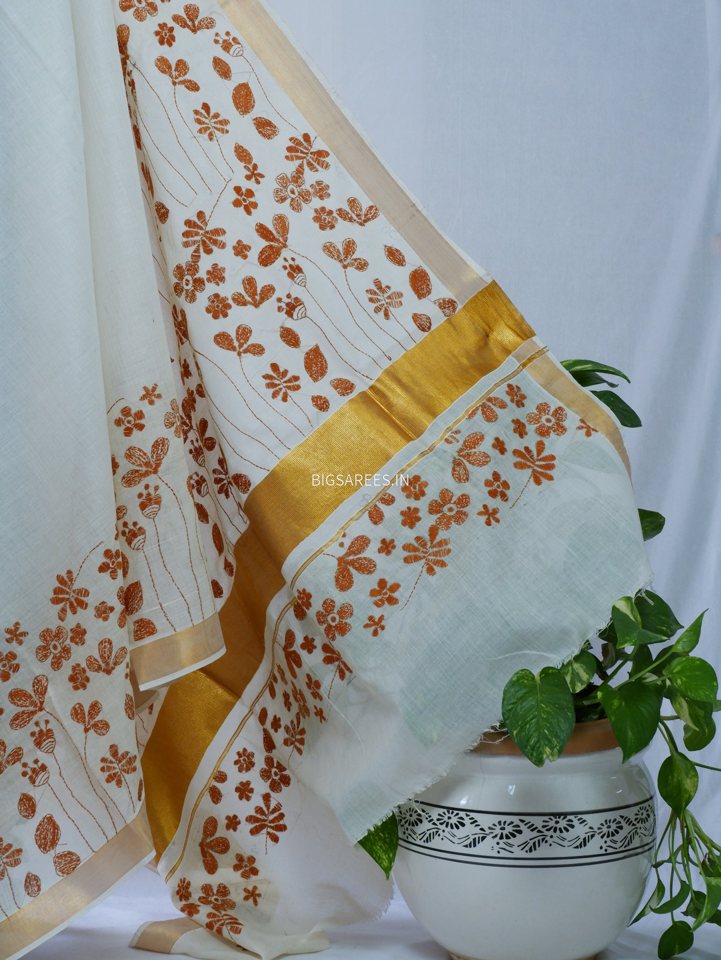 Kantha Stitch Hand Embroidered South Cotton Saree