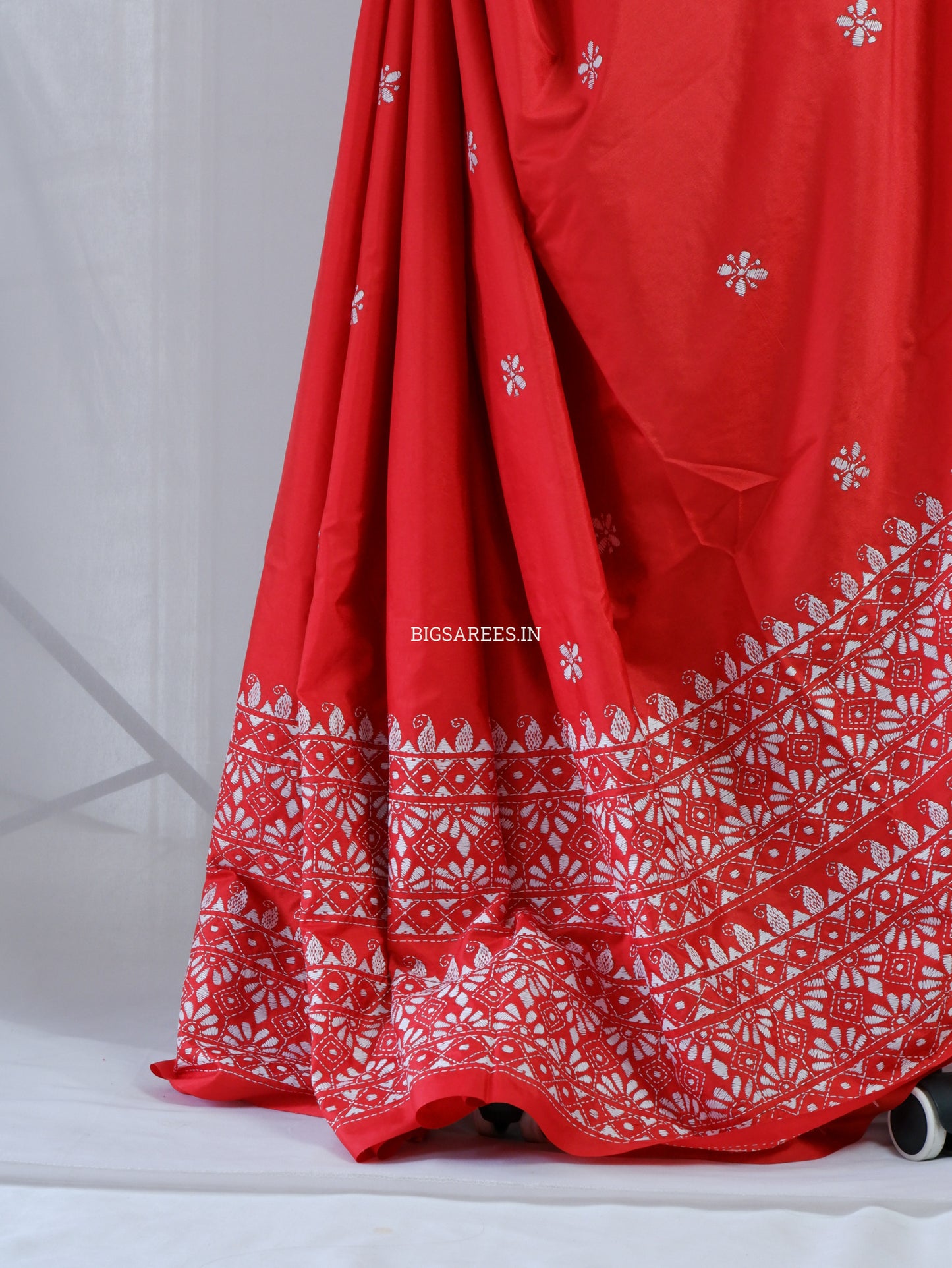 Kantha - Stitch Hand Embroidered Saree | Blended Bangalore Silk / Art Silk | Red