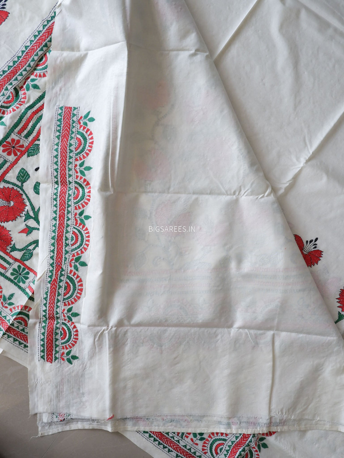 Kantha Stitch Hand Embroidered Saree | Mix Tussar Silk | Off White