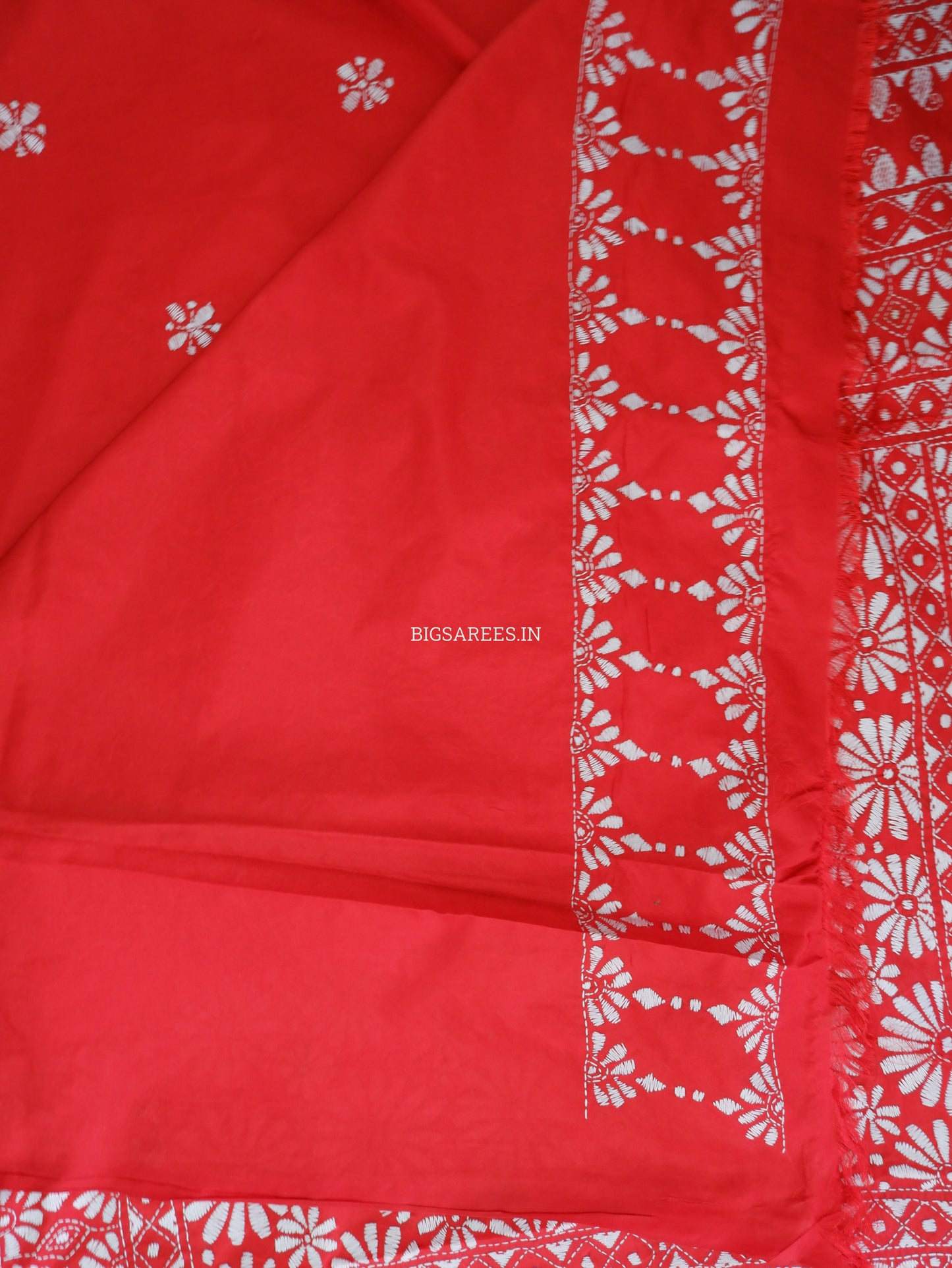 Kantha - Stitch Hand Embroidered Saree | Blended Bangalore Silk / Art Silk | Red