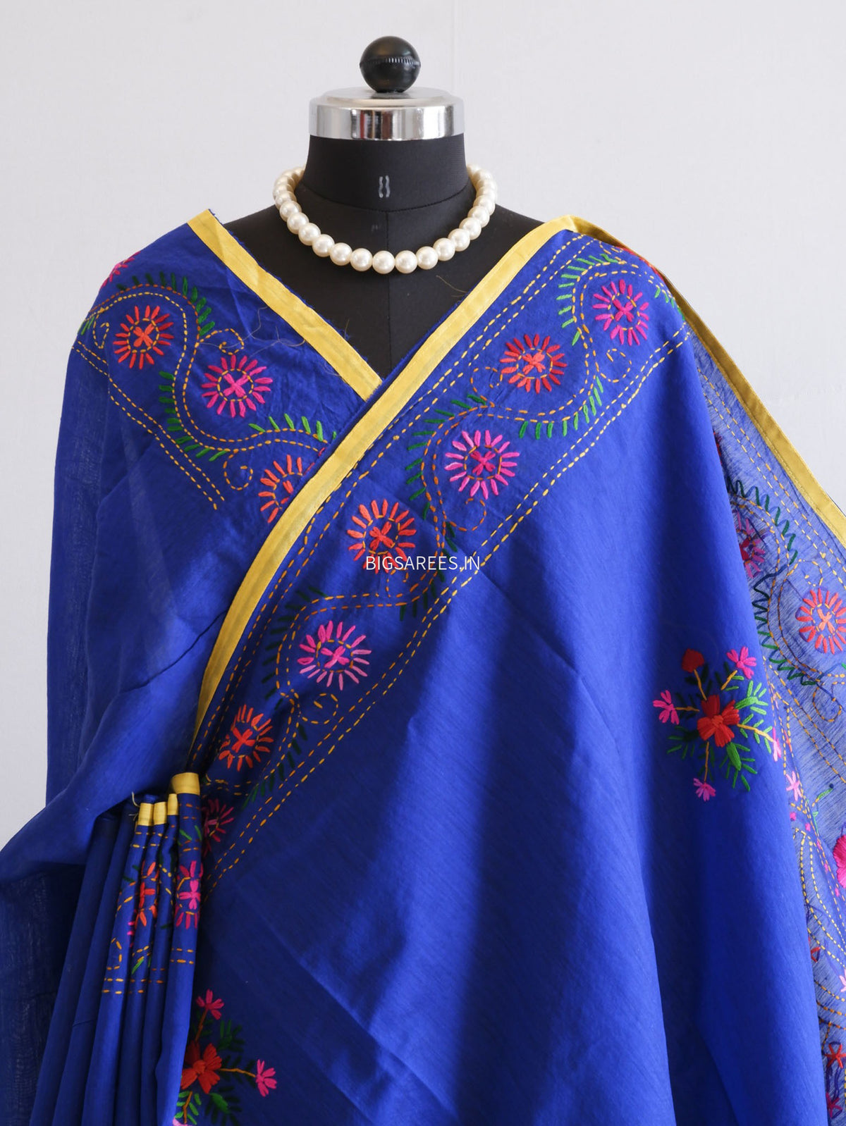Phulkari Hand-Embroidered Saree | Chanderi Silk | Royal Blue