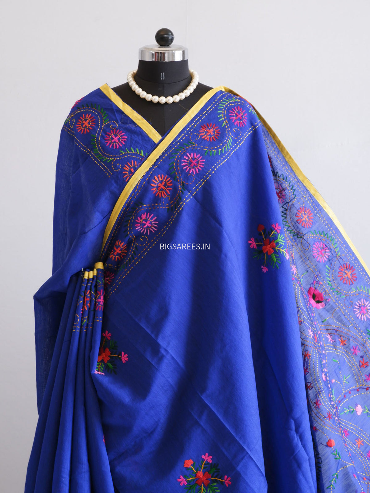 Phulkari Hand-Embroidered Saree | Chanderi Silk | Royal Blue