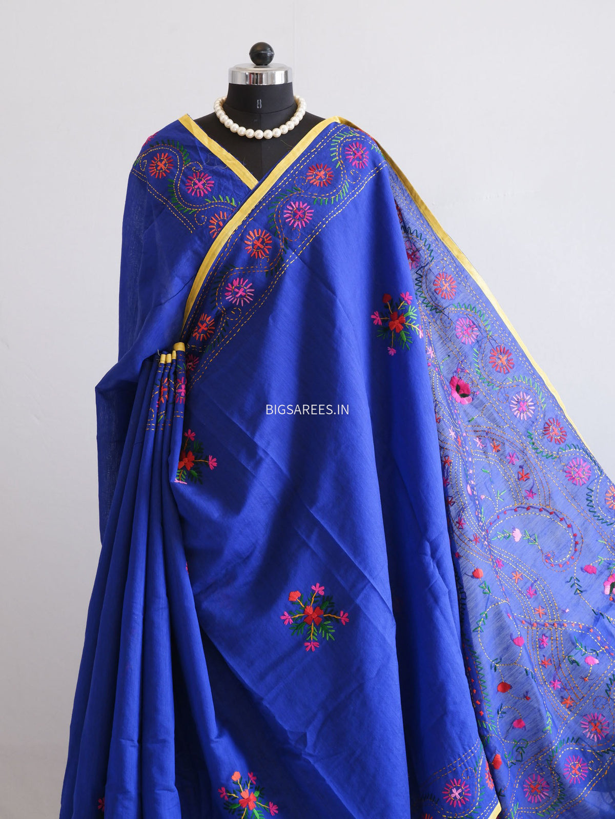 Phulkari Hand-Embroidered Saree | Chanderi Silk | Royal Blue