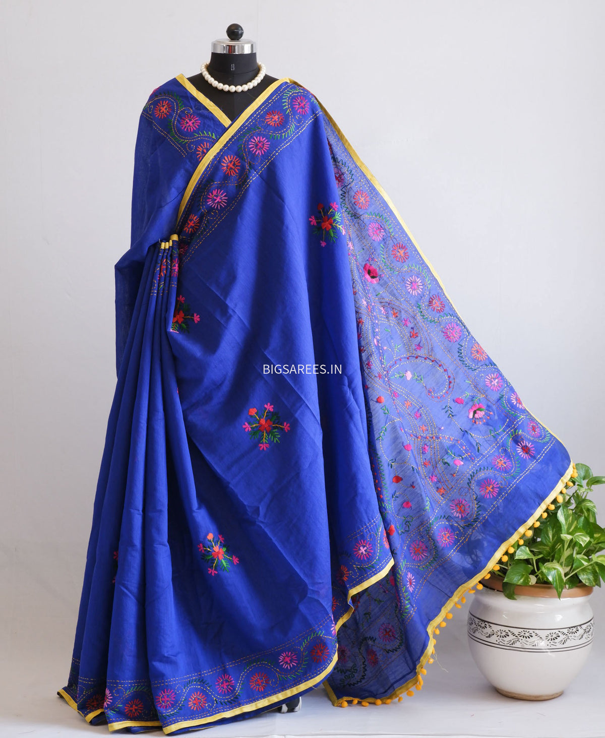 Phulkari Hand-Embroidered Saree | Chanderi Silk | Royal Blue