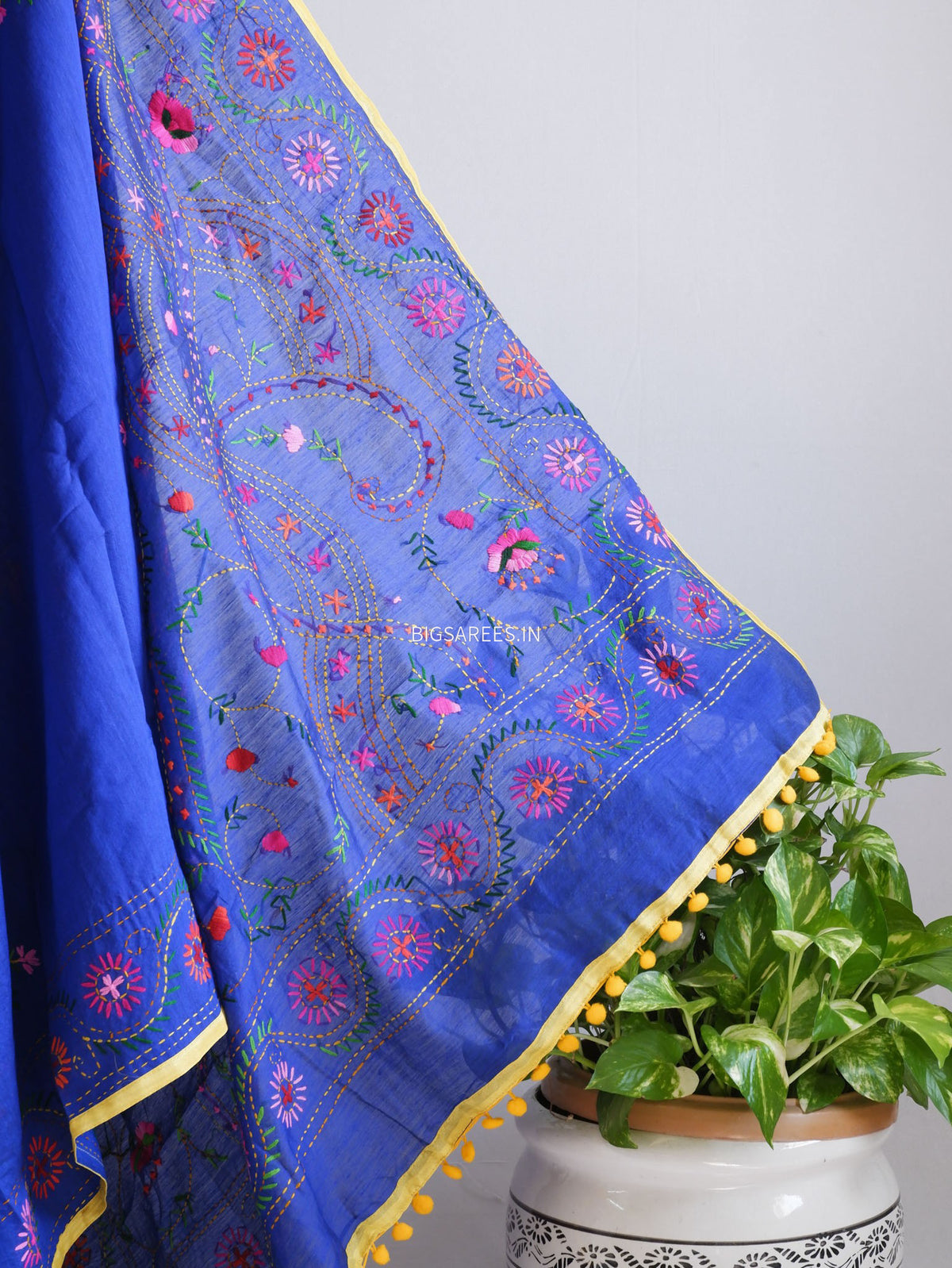 Phulkari Hand-Embroidered Saree | Chanderi Silk | Royal Blue