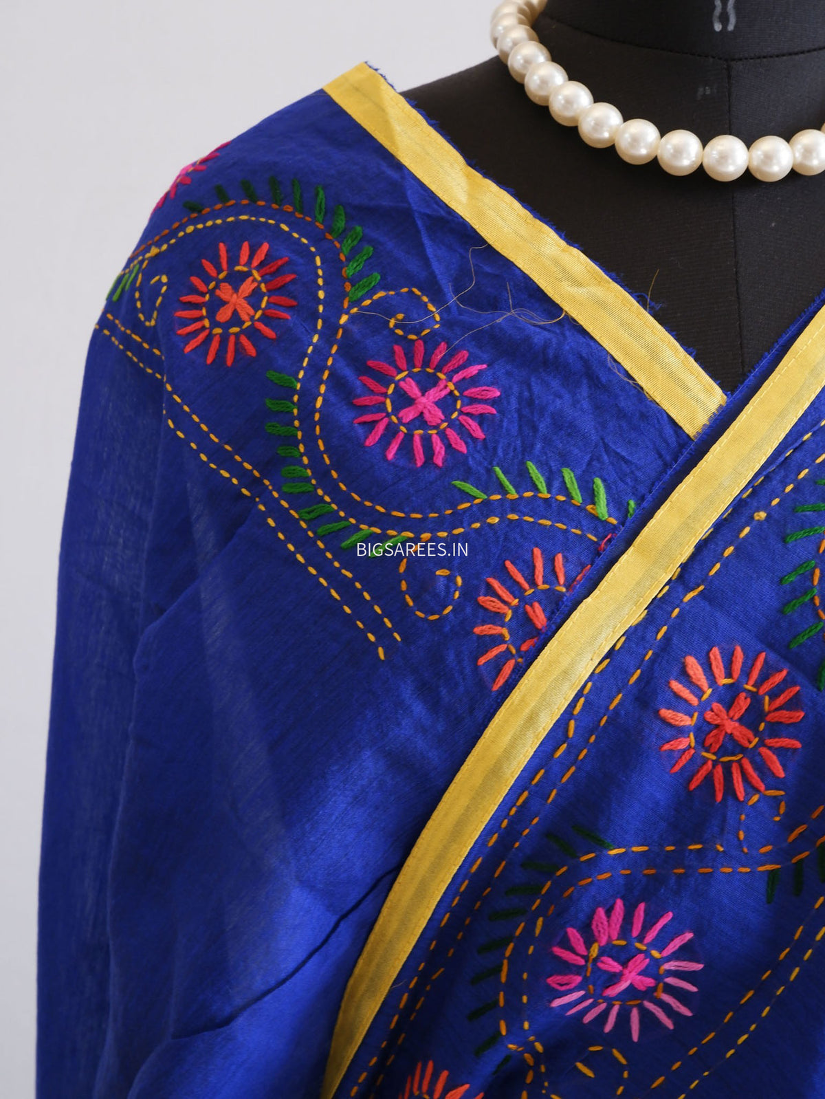 Phulkari Hand-Embroidered Saree | Chanderi Silk | Royal Blue