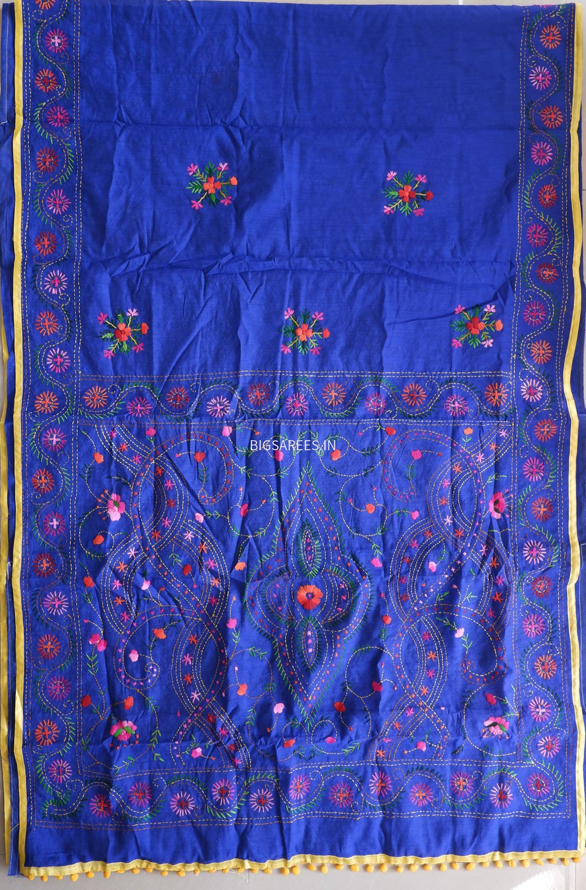 Phulkari Hand-Embroidered Saree | Chanderi Silk | Royal Blue