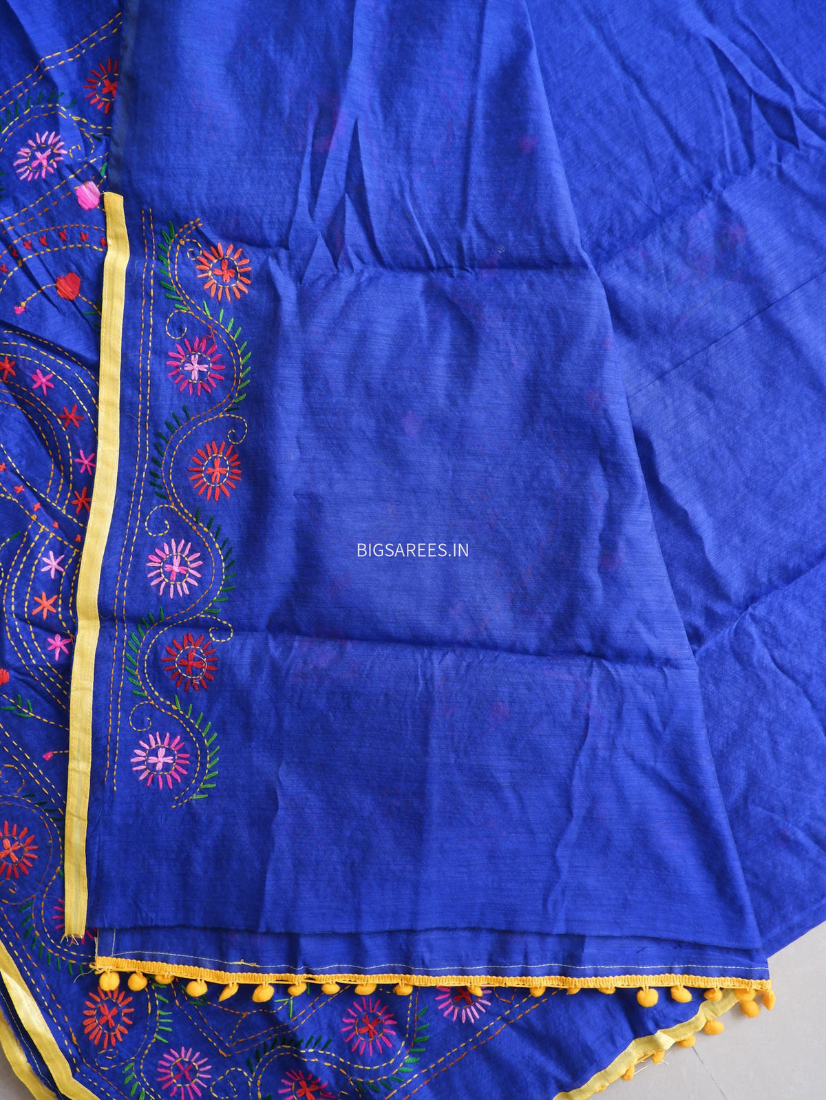 Phulkari Hand-Embroidered Saree | Chanderi Silk | Royal Blue